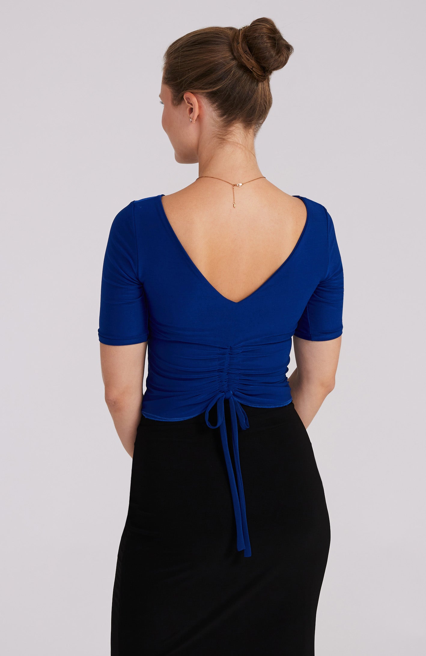 DOROTEA Royal Blue Draped Back Top with Sleeves