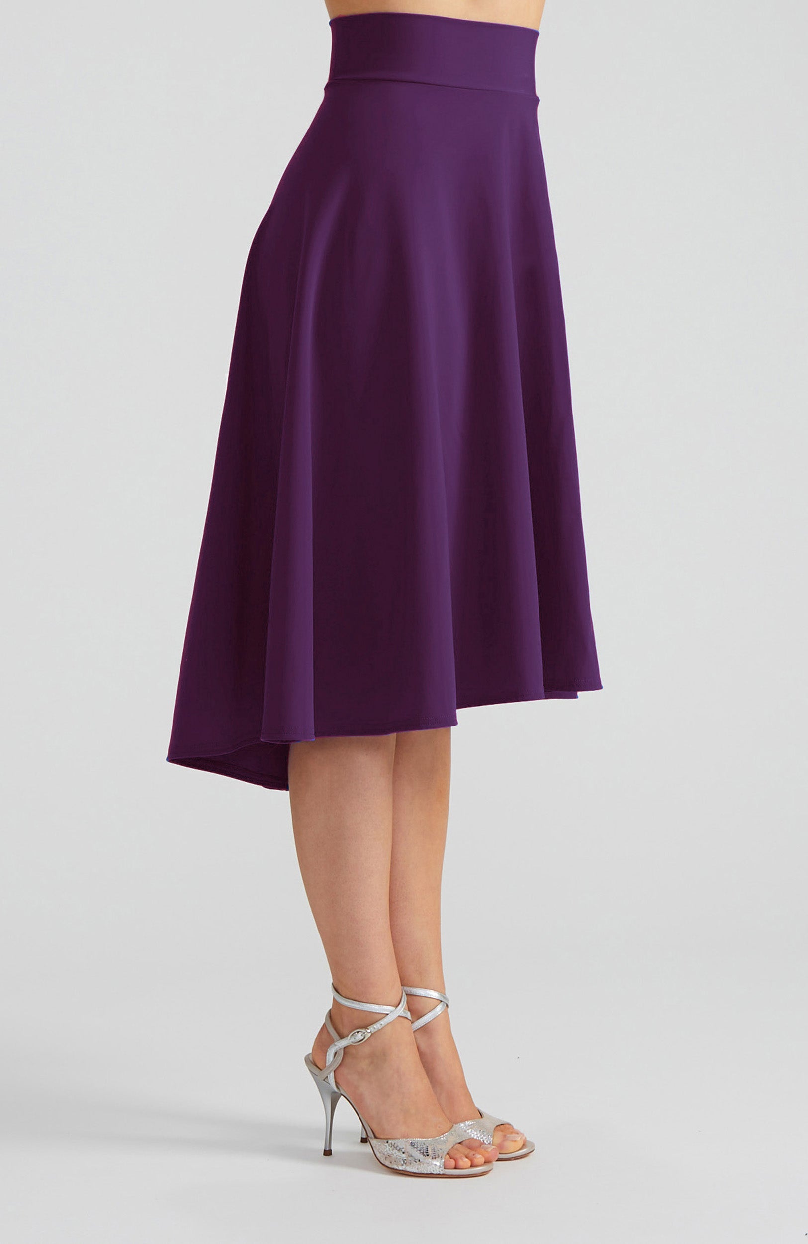 AUDREY Violet A-Line Tango Skirt with Flowing High-Low Hem