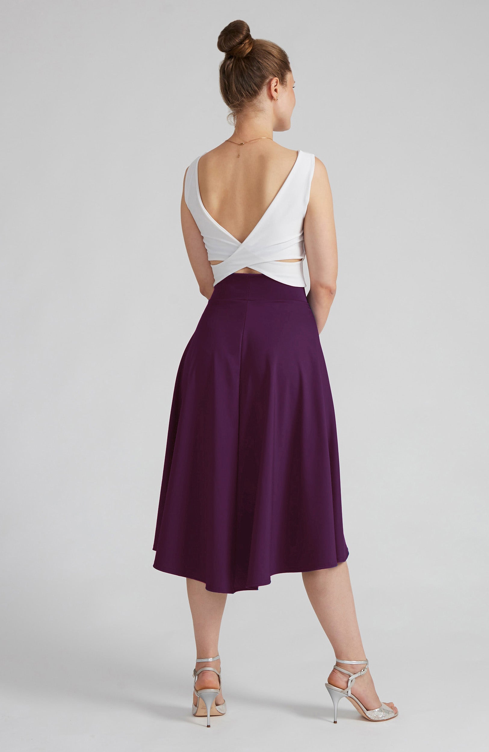 AUDREY Violet A-Line Tango Skirt with Flowing High-Low Hem