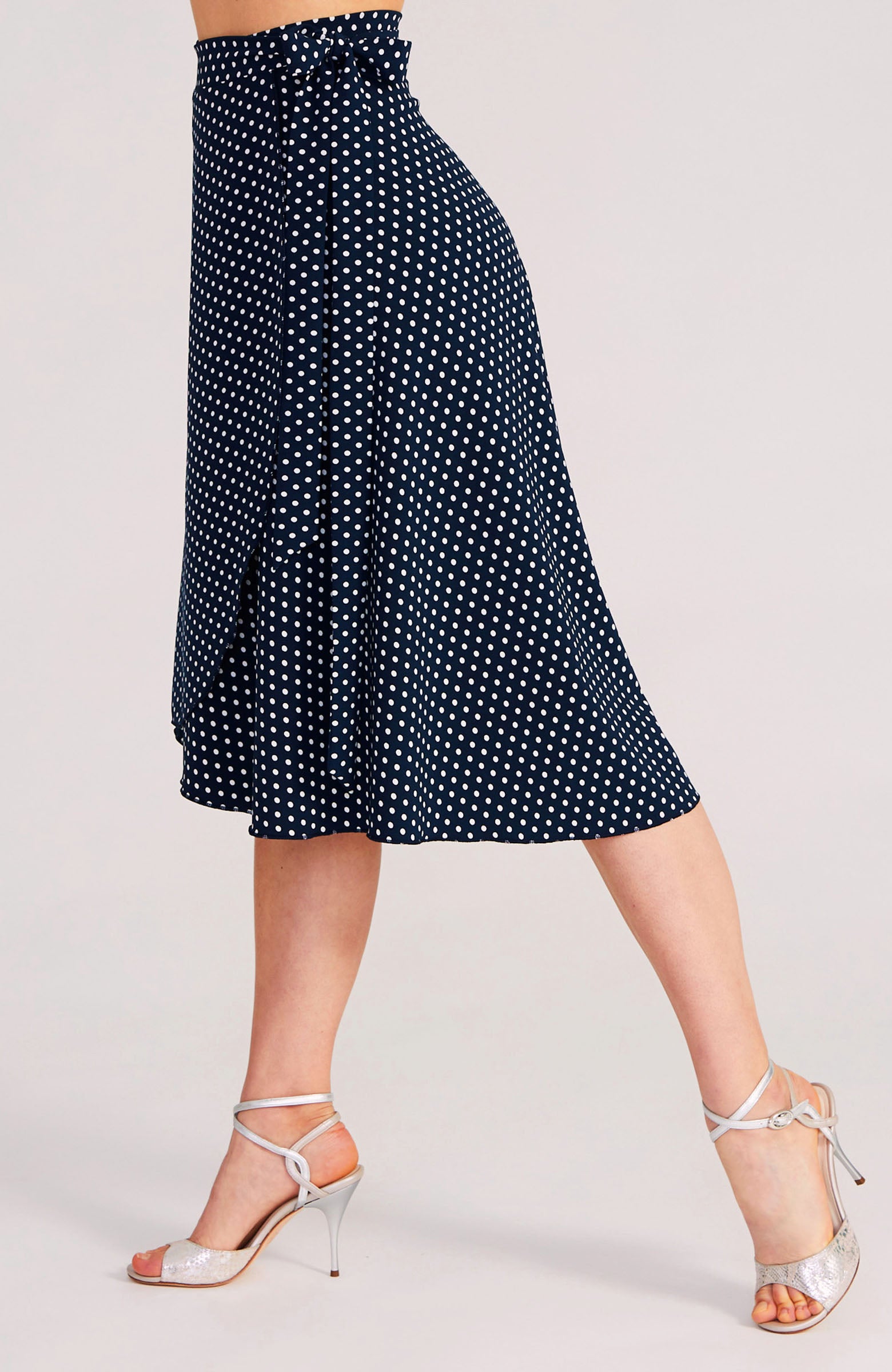 Navy blue and white polka dot wrap tango skirt COCO.