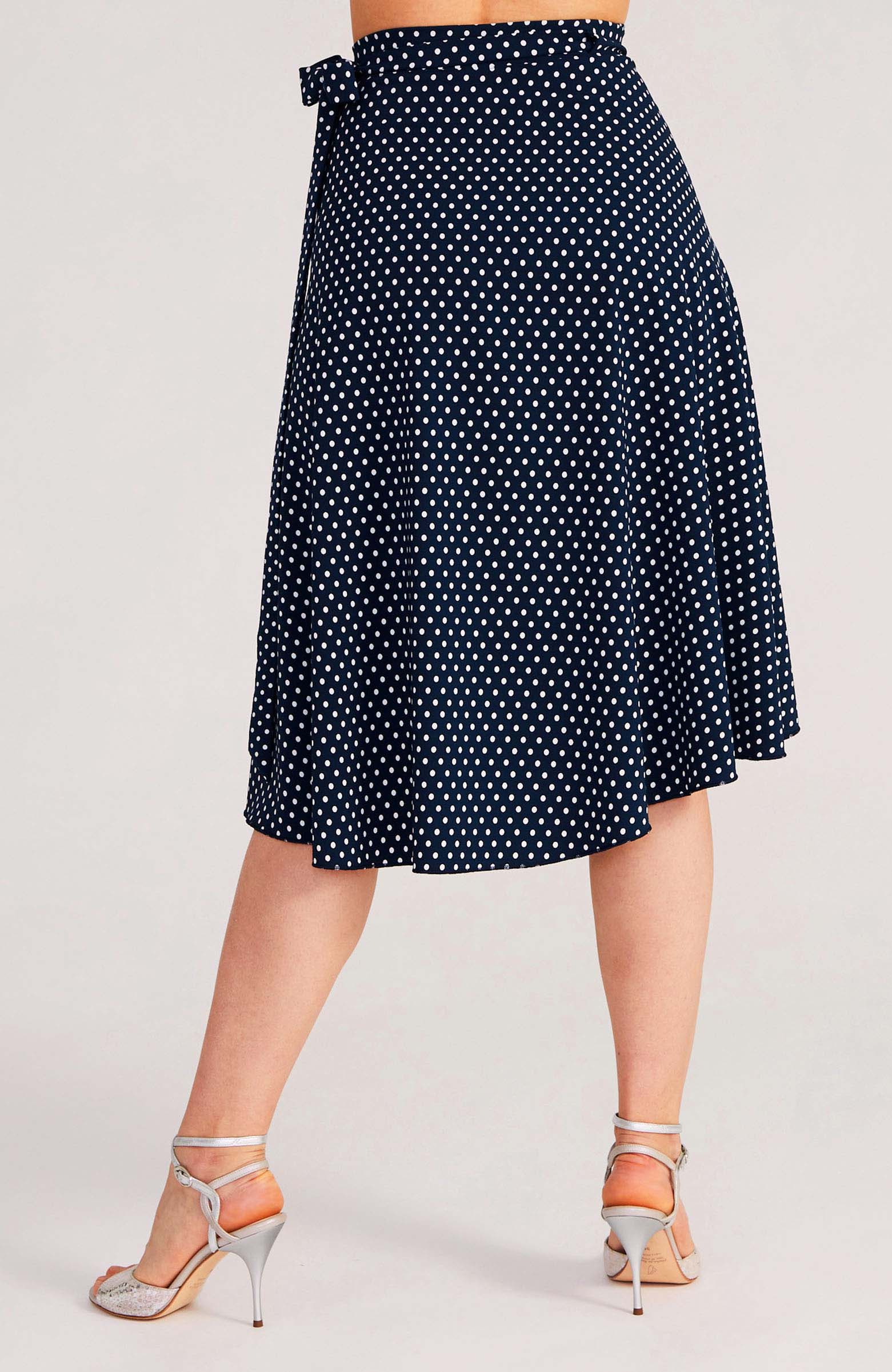 Navy blue and white polka dot wrap tango skirt COCO.