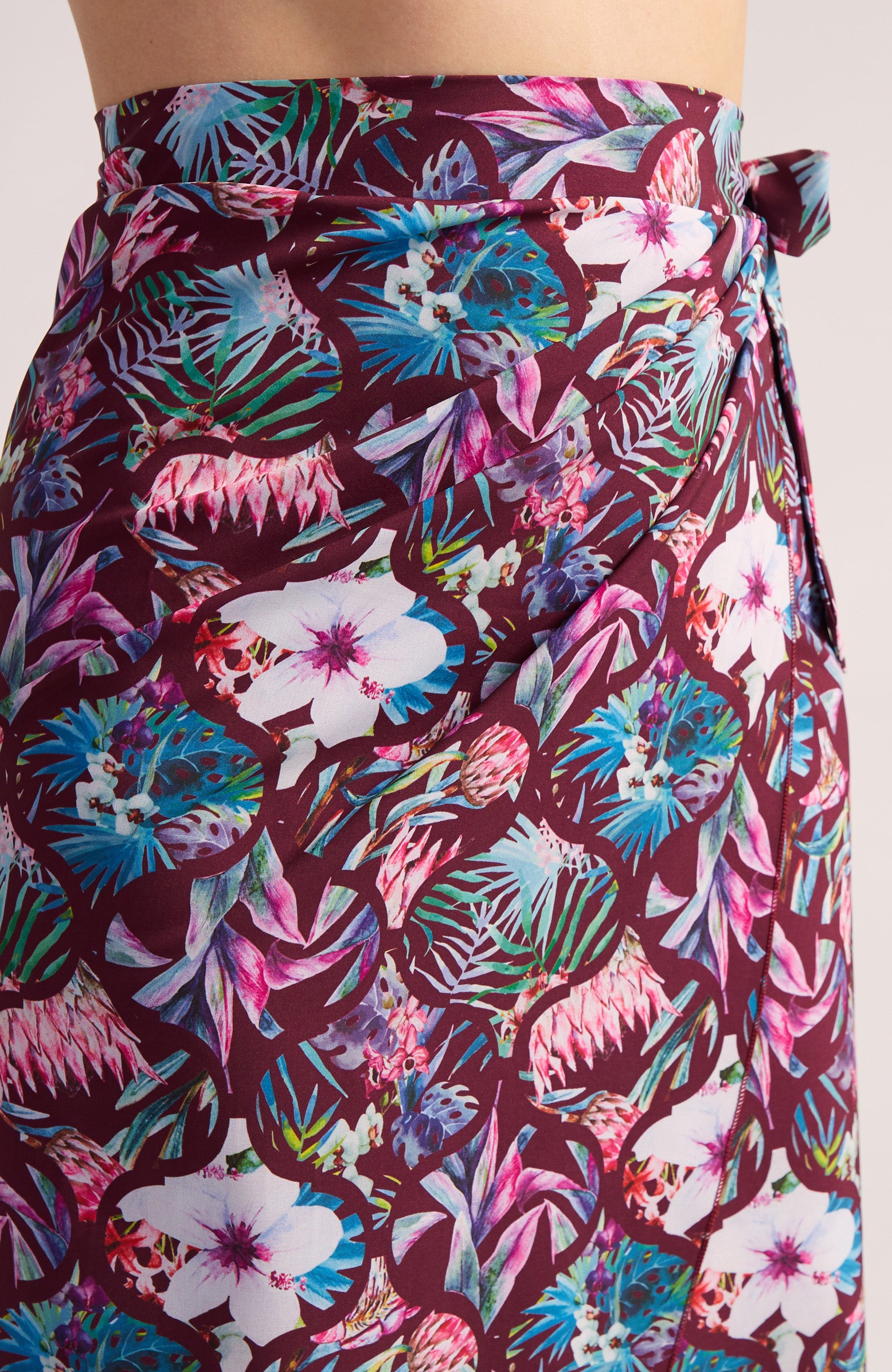 JULIET Wrap Skirt with Draped Detail in Blossom Print