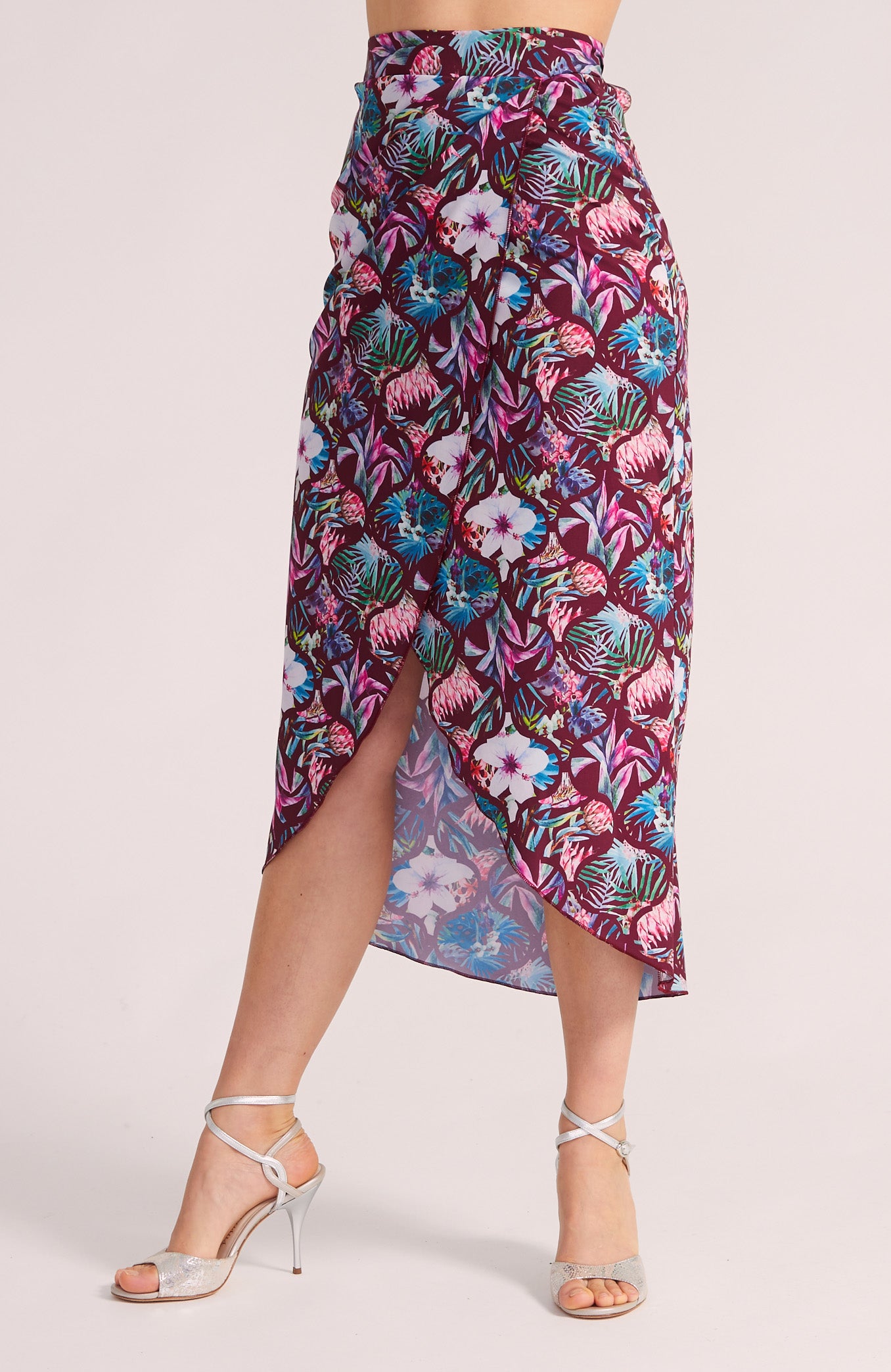 JULIET Wrap Skirt with Draped Detail in Blossom Print