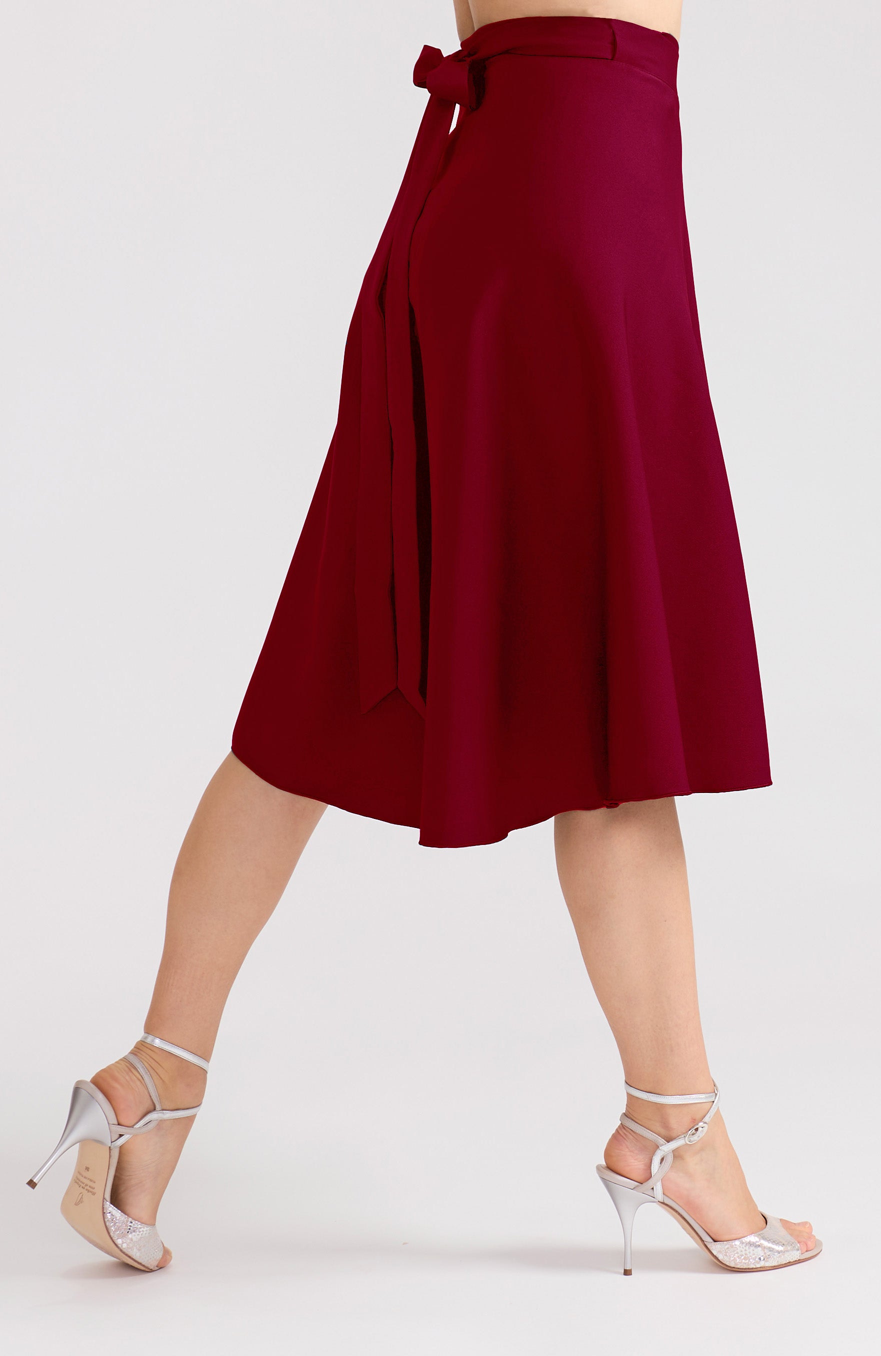 Satin Wrap Skirt in Bordeaux Red - COCO