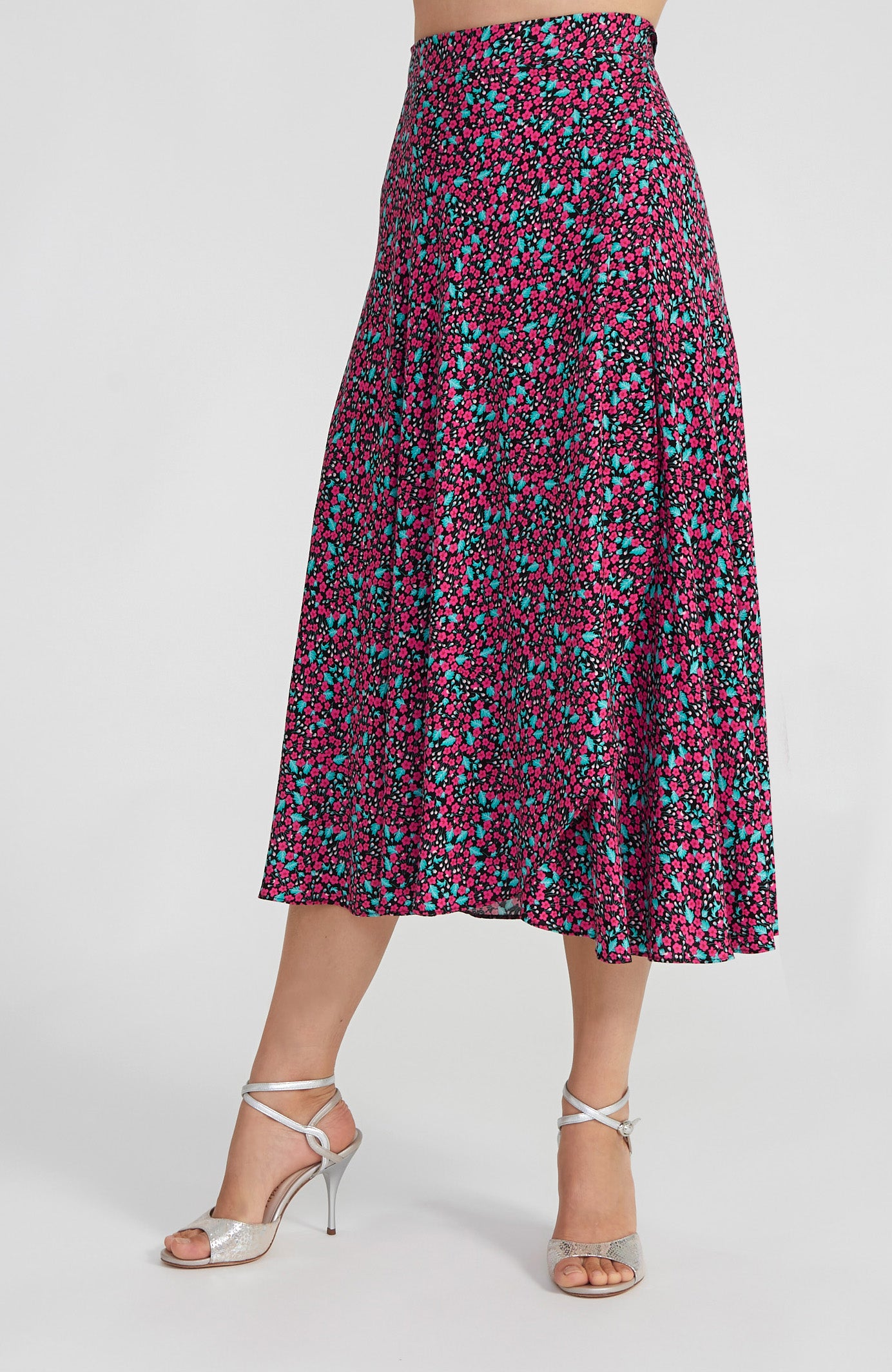 Long Wrap Skirt in Fuchsia Blossoms - GINA
