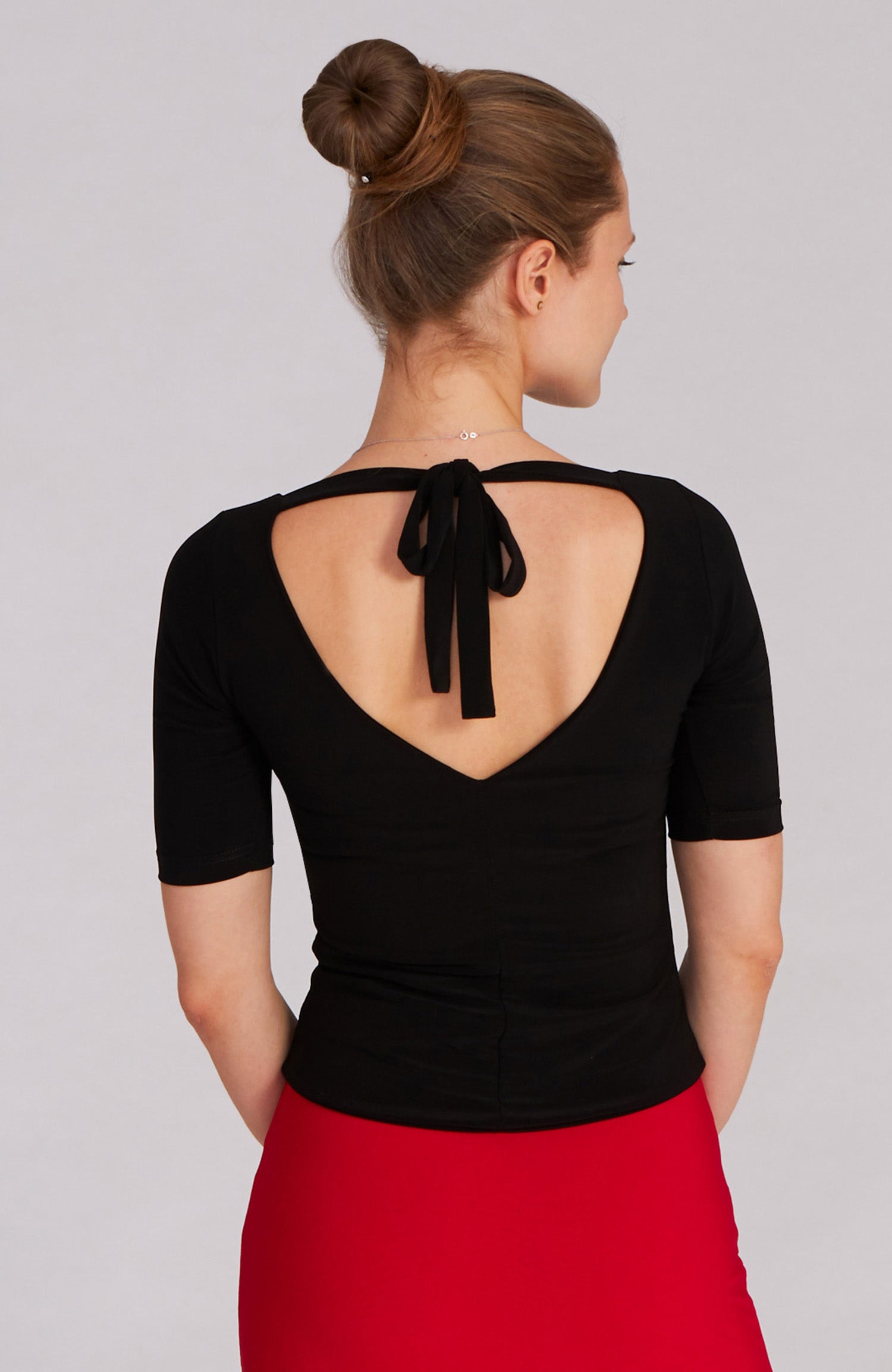 ANGEL Black Top with Sleeves & Bow Detail