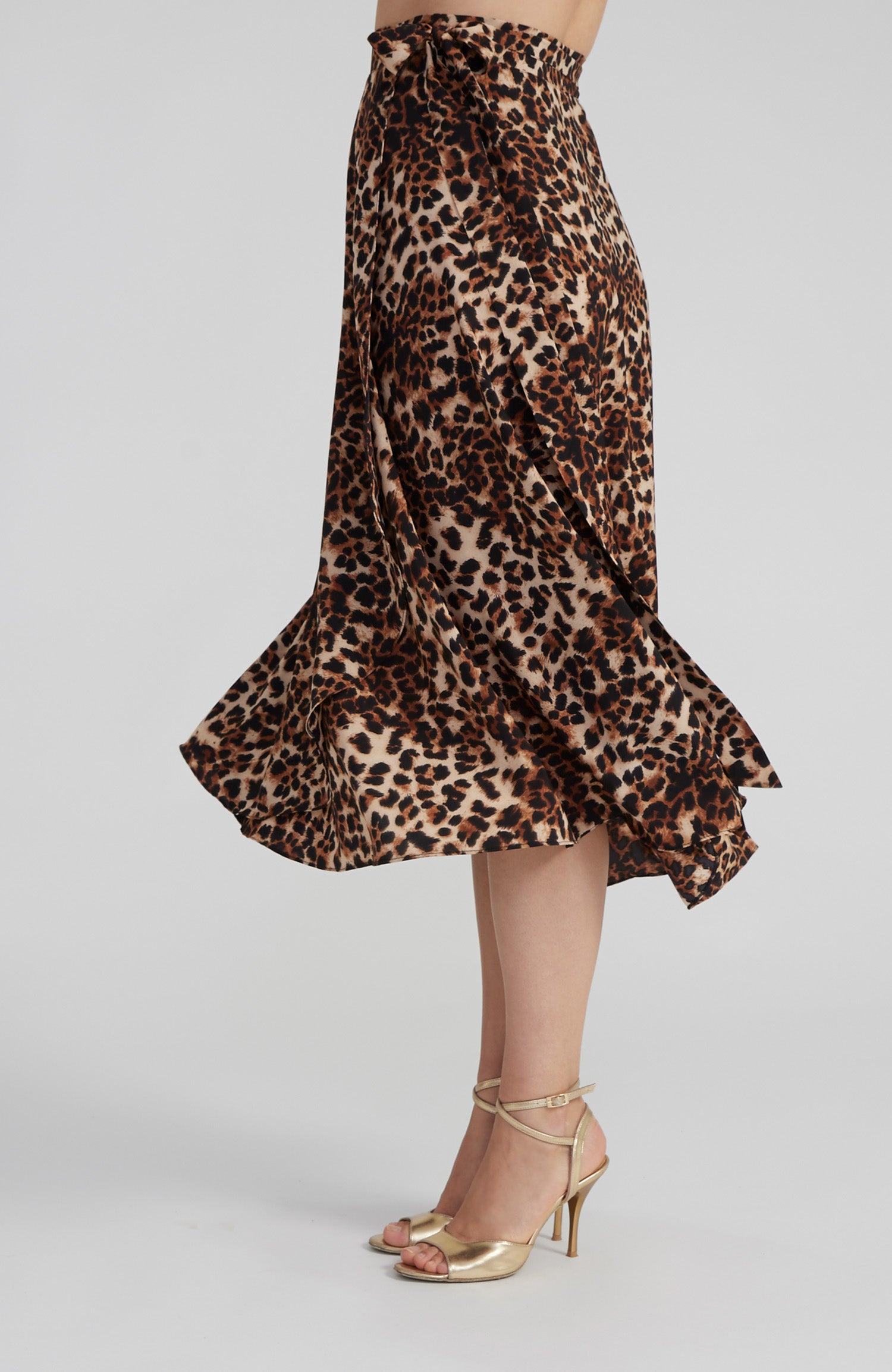 GINA Long Wrap Skirt in Leopard Print