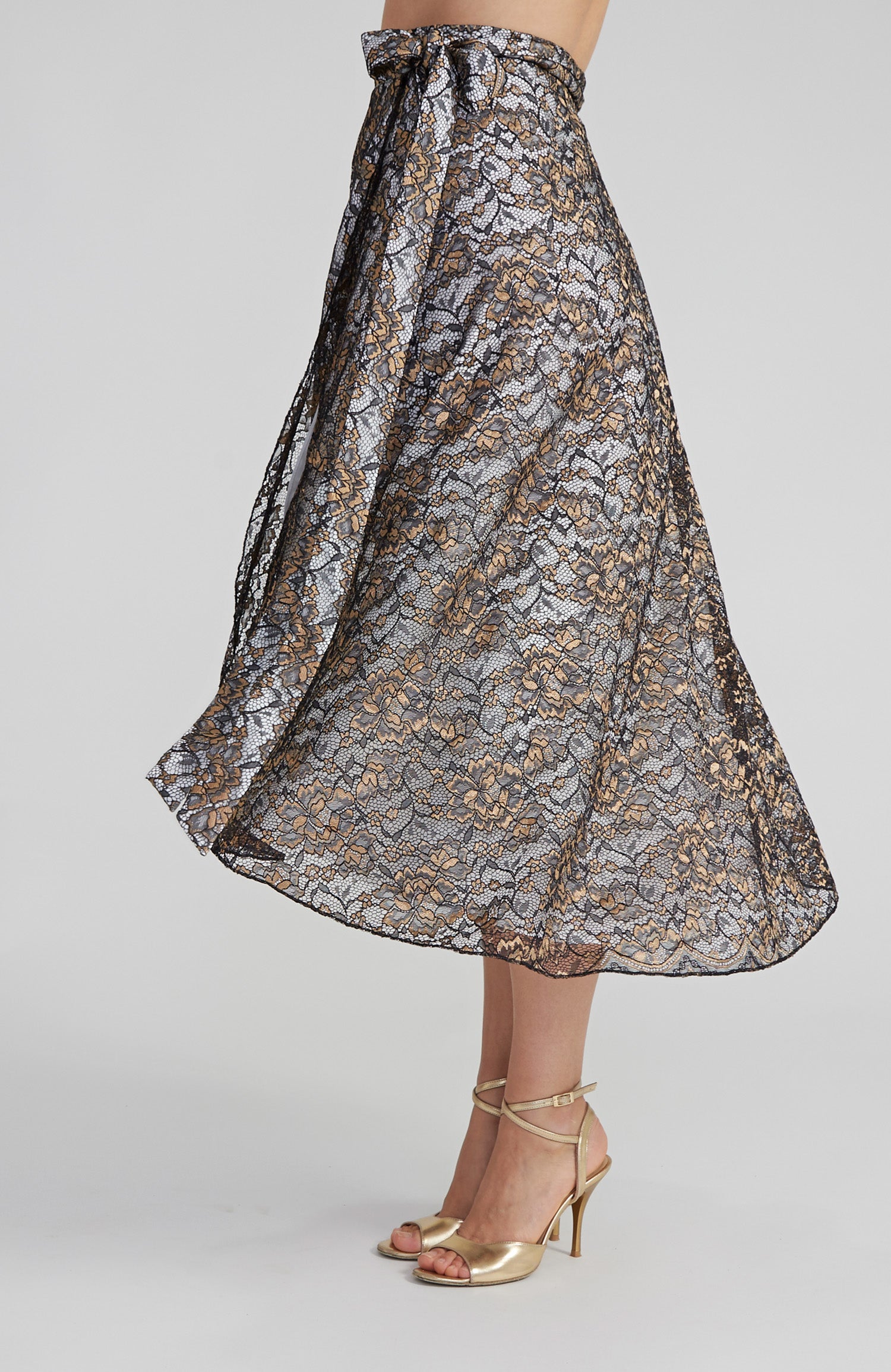 GINA Langer goldener Spitzen-Wickelrock