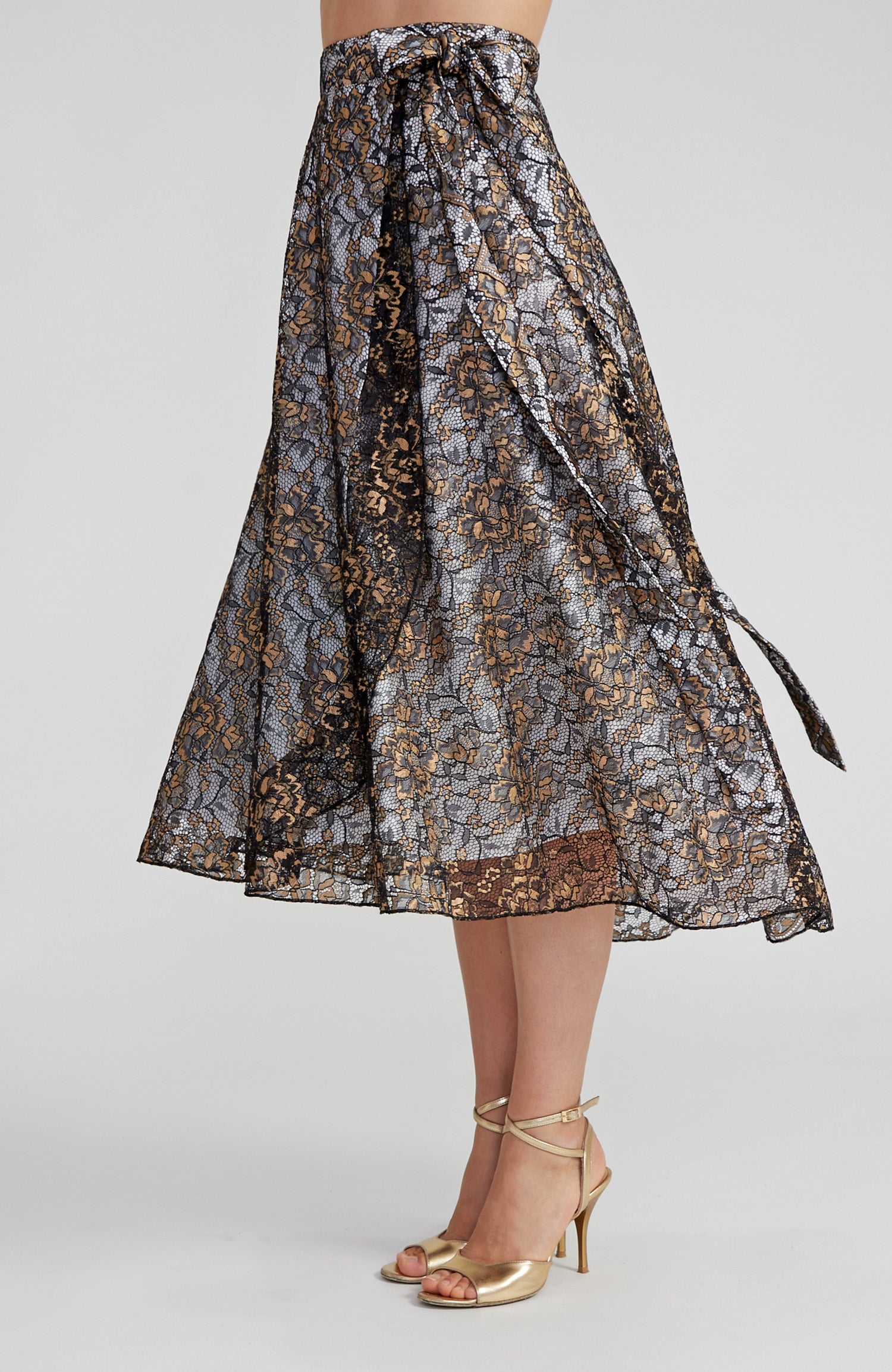 GINA Long Golden Lace Wrap Skirt