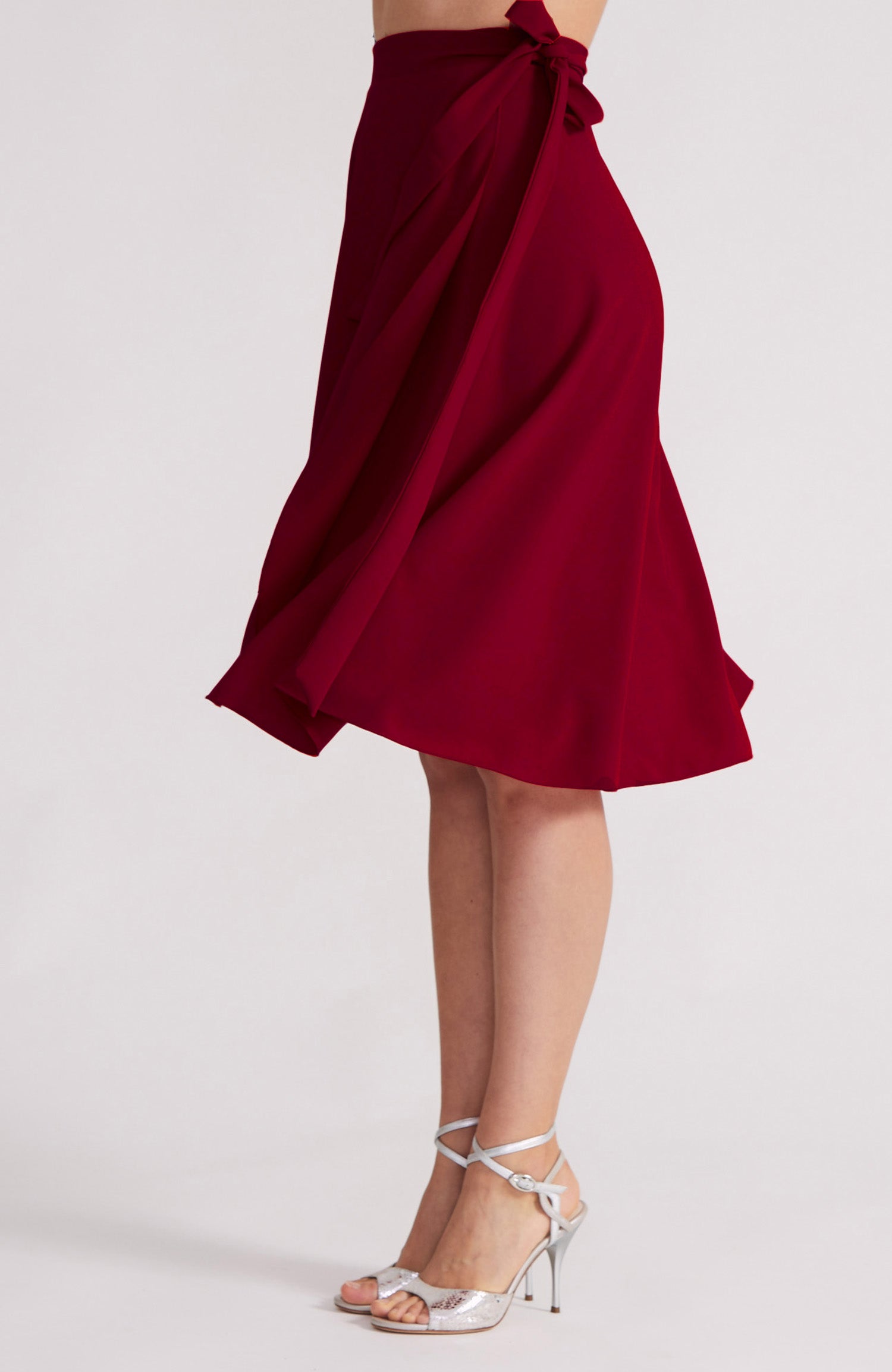 Satin Wrap Skirt in Bordeaux Red - COCO