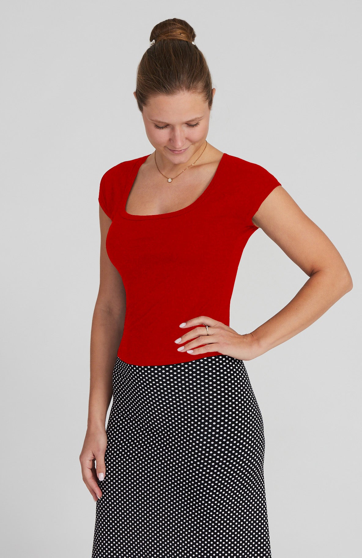 PAULA Rotes Bambus-Jersey-Top mit Ärmeln