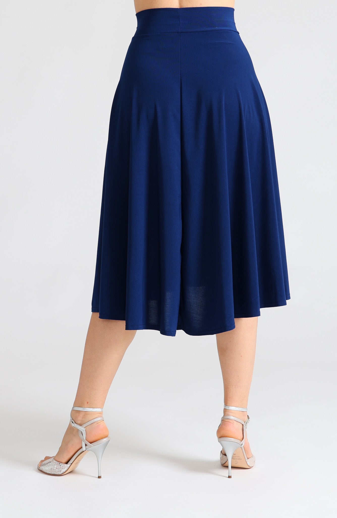 Blue A-line tango skirt Audrey featuring a flowing high-low hemline.