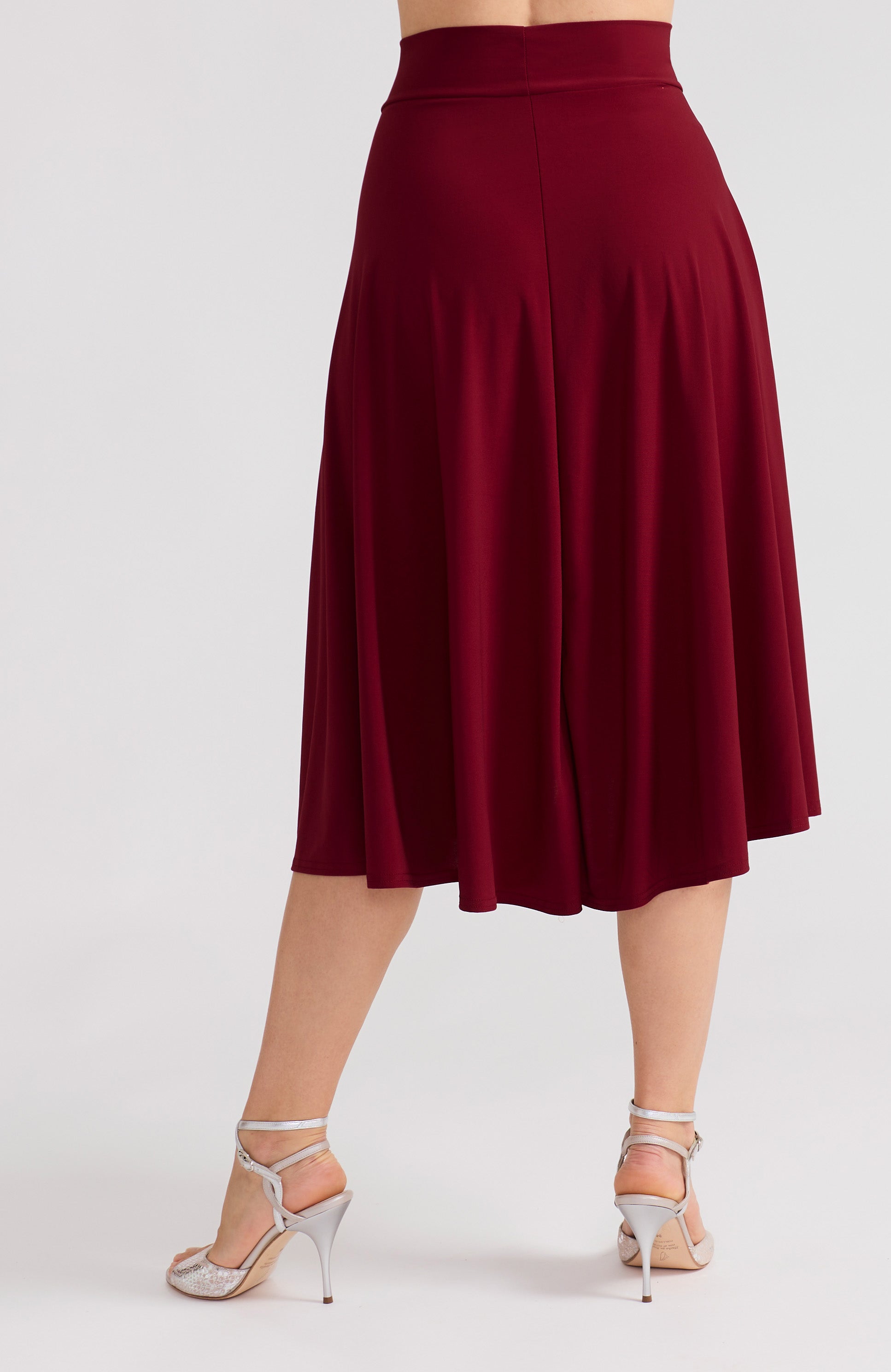 Bordeaux red A-line tango skirt AUDREY with a flowing high-low hem in a solid deep red.