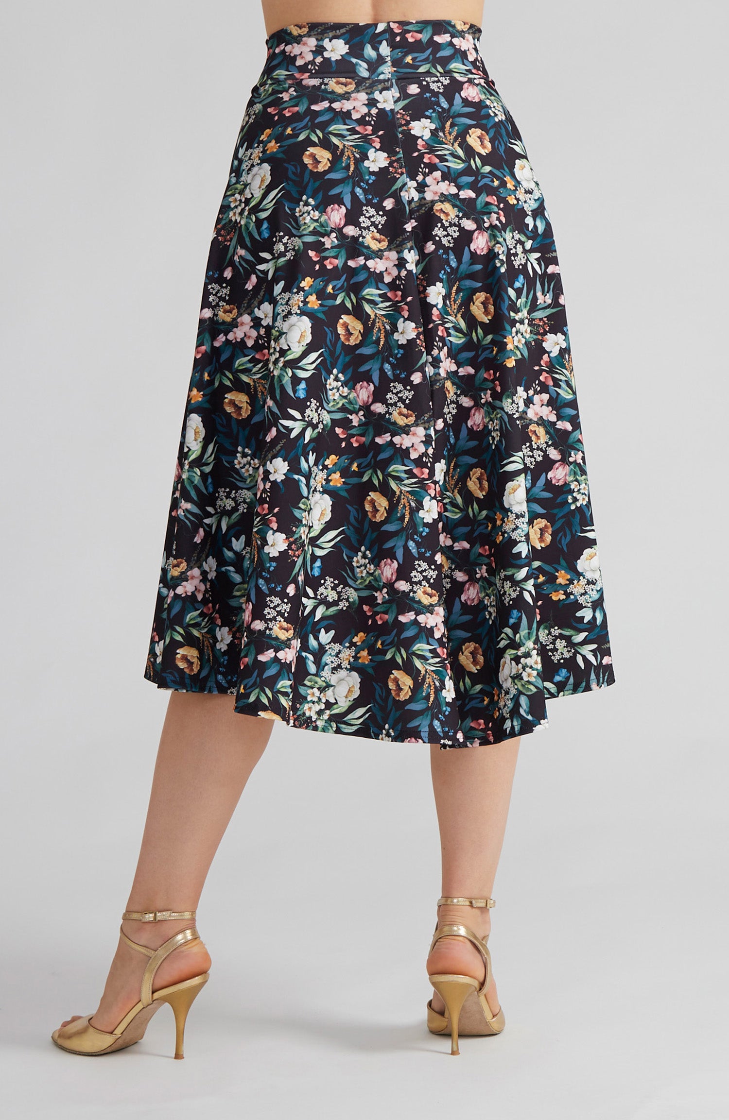 Floral A-line tango skirt AUDREY with a flowing high-low hem and vibrant print