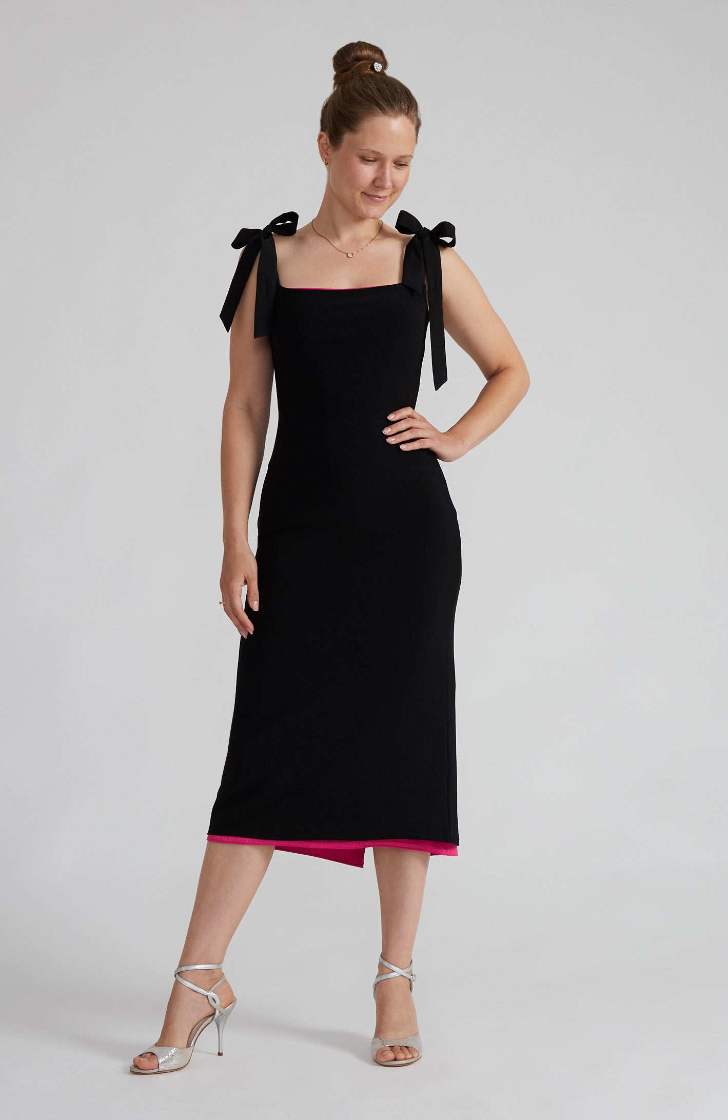 reversible tango dress in black with bows