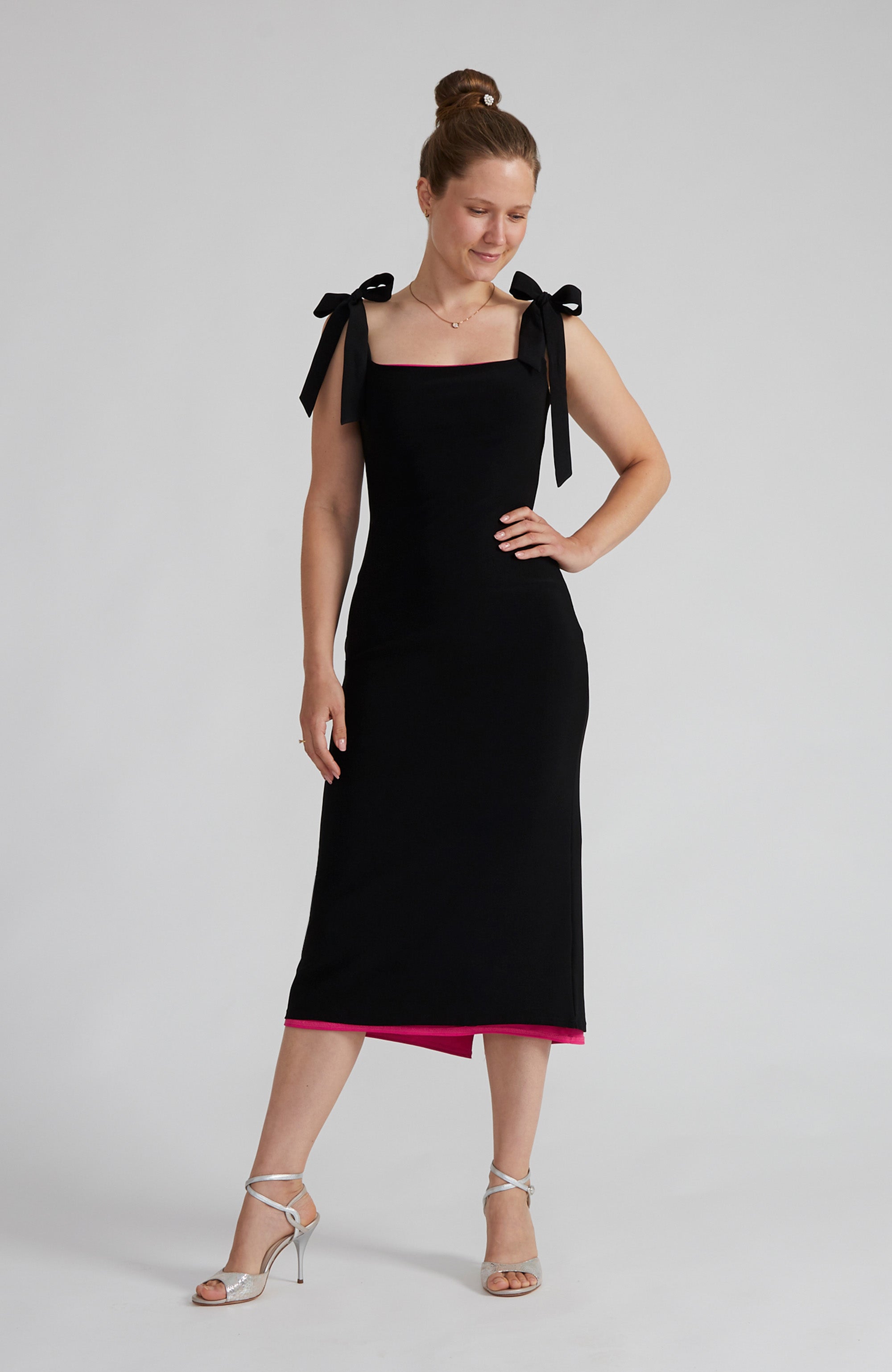 MAUDE Reversible Tango Dress with Bows - Black & Fuchsia