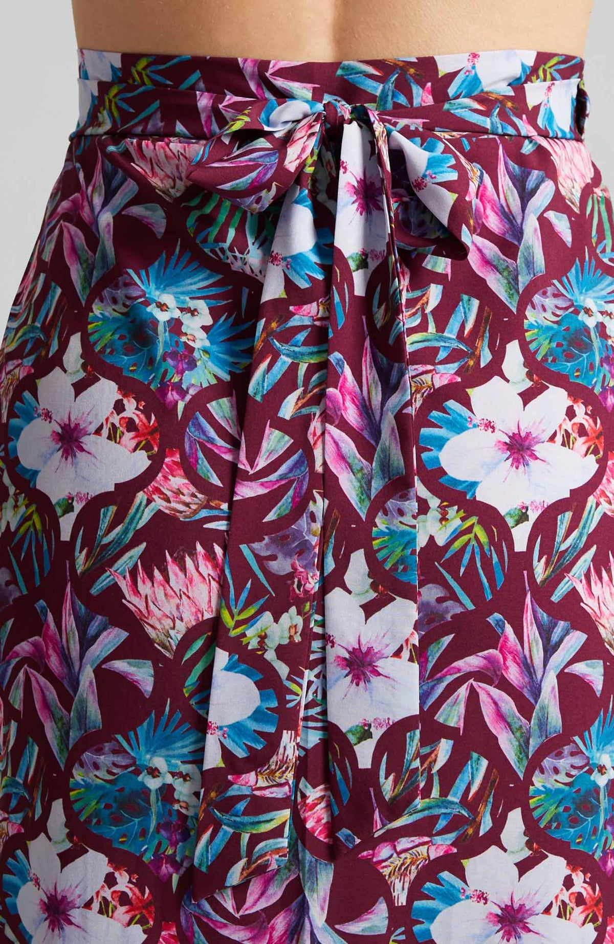 Tango Wrap Skirt with Draped Detail in Bordeaux Protea Print – JULIET
