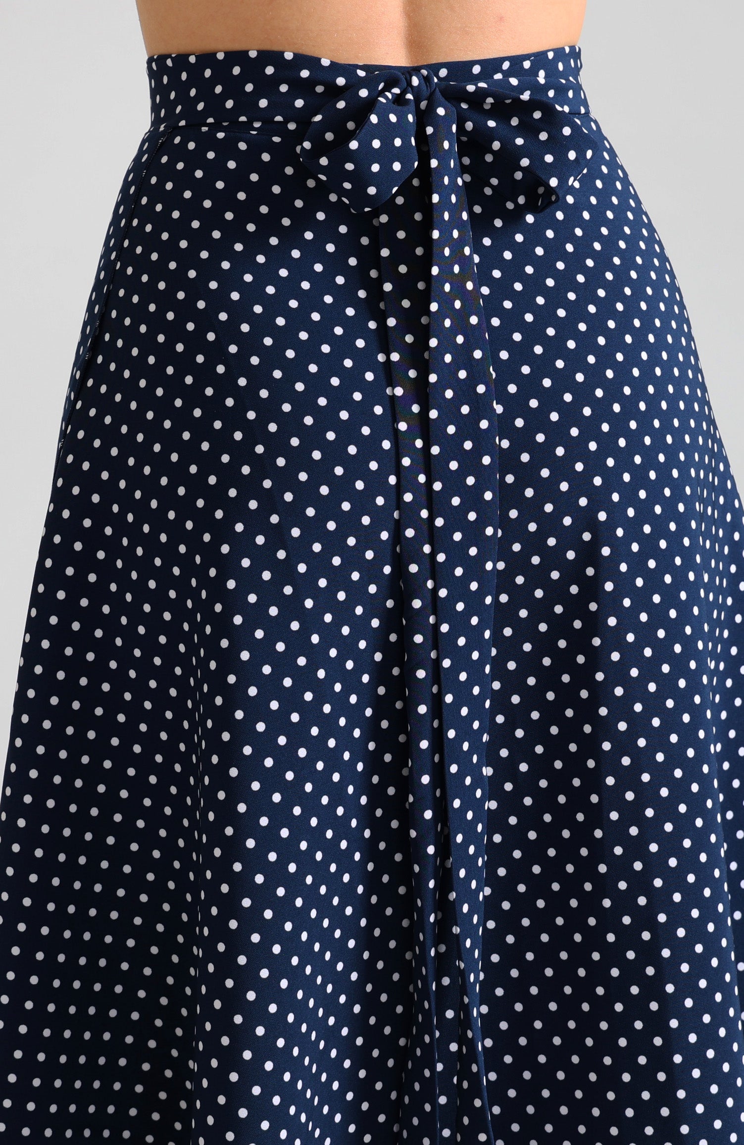 Wrap Skirt in Navy Blue & White Dots - COCO