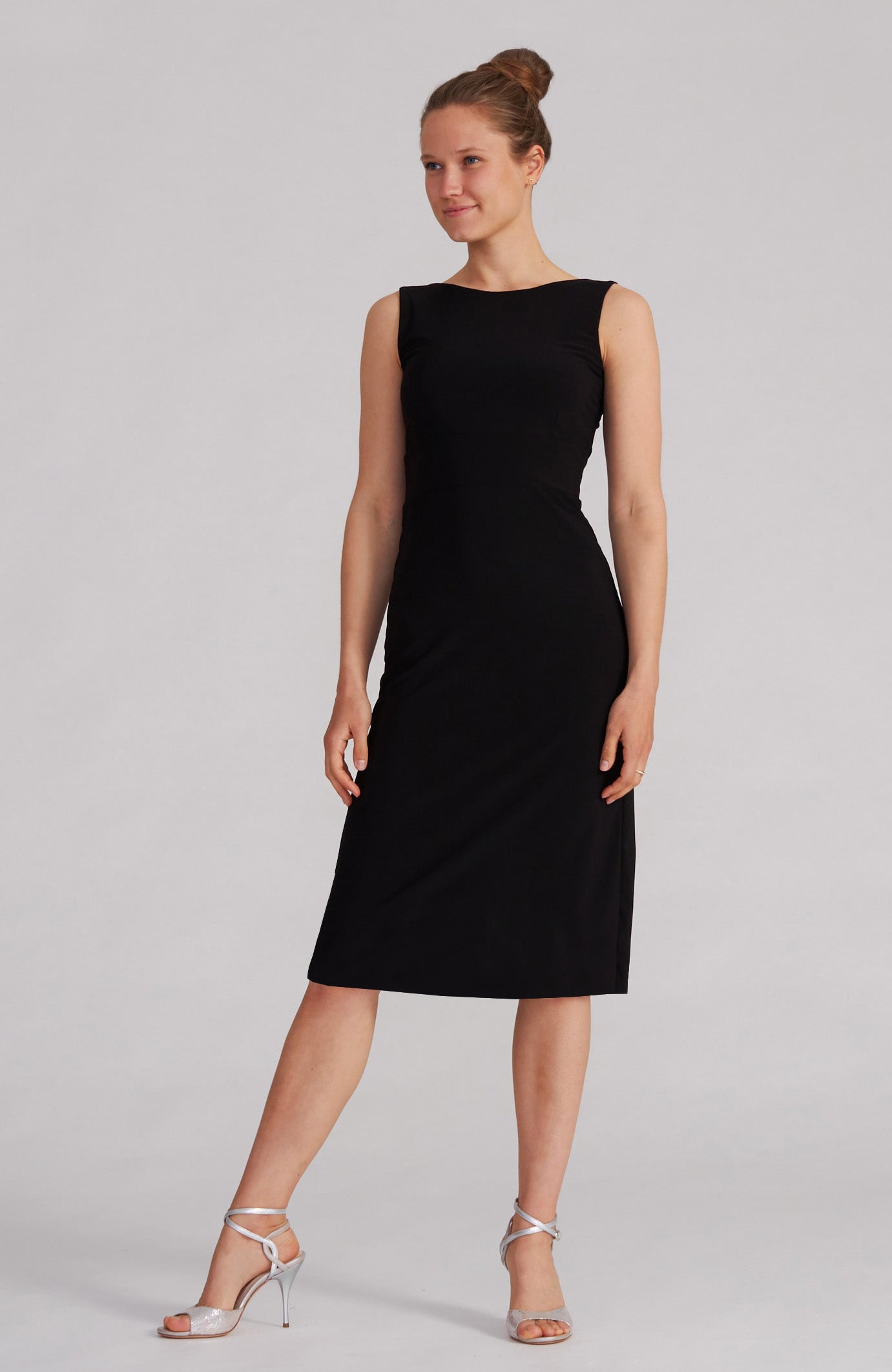 elegant tango dresses Black Velvet Tango Dress with Tale Slit, Argentine Tango Includes Bra Pads, Open Back Dress,Black Milonga Tango 3/4 sleeve Performance Dress