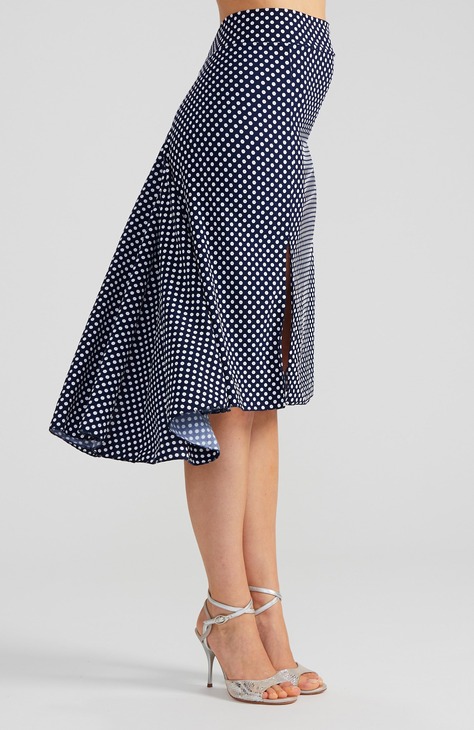 PAOLA Marineblauer Tangorock mit Polka Dots und Schlitz