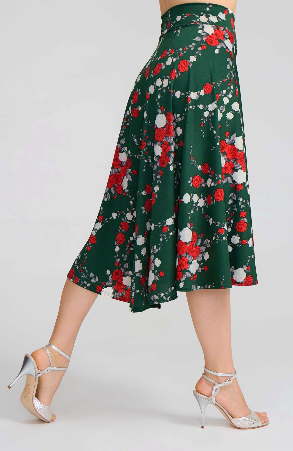 Red Roses A-Line Tango Skirt with High-Low Hem – AUDREY