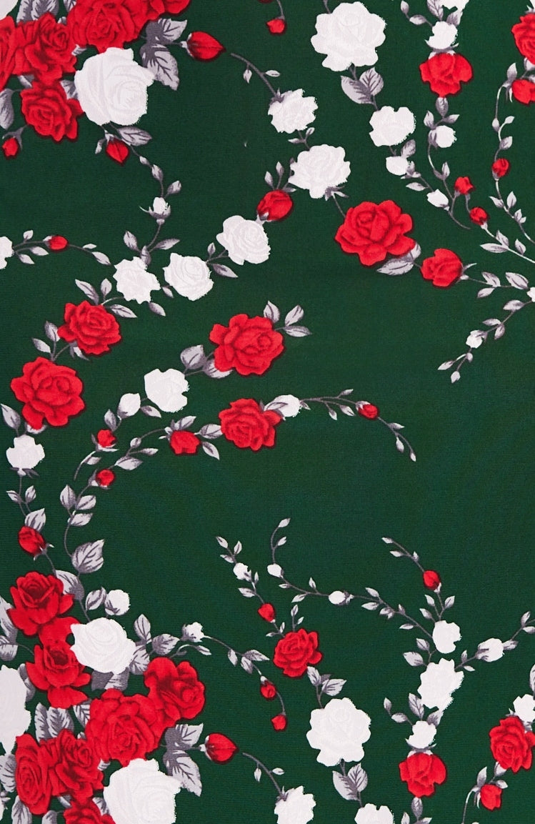 SOFIA Red Rose Print Tango Dress with Open Back