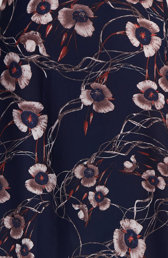 Autumn Floral Tango Wrap Skirt with Ruffle Hem in Navy Blue – DINA
