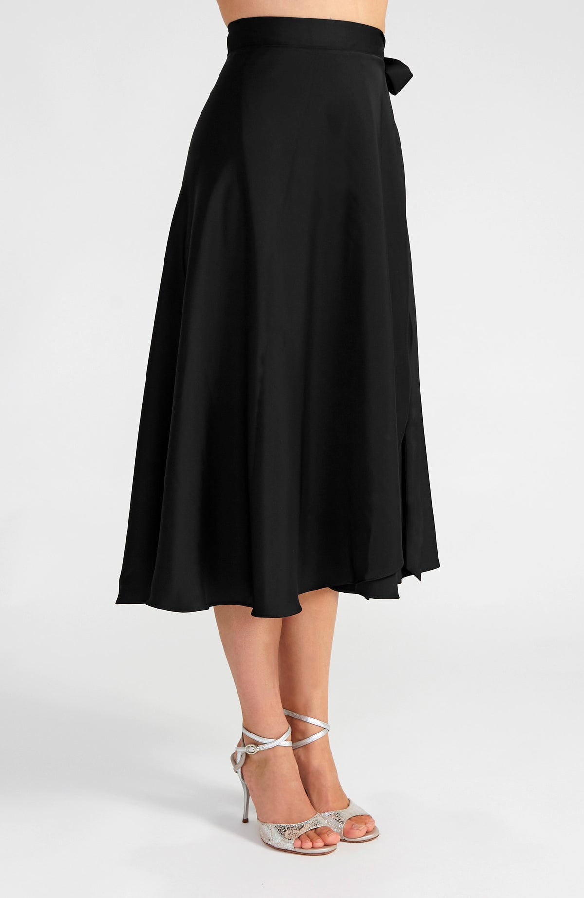 Long Satin Wrap Tango Skirt in Black – GINA