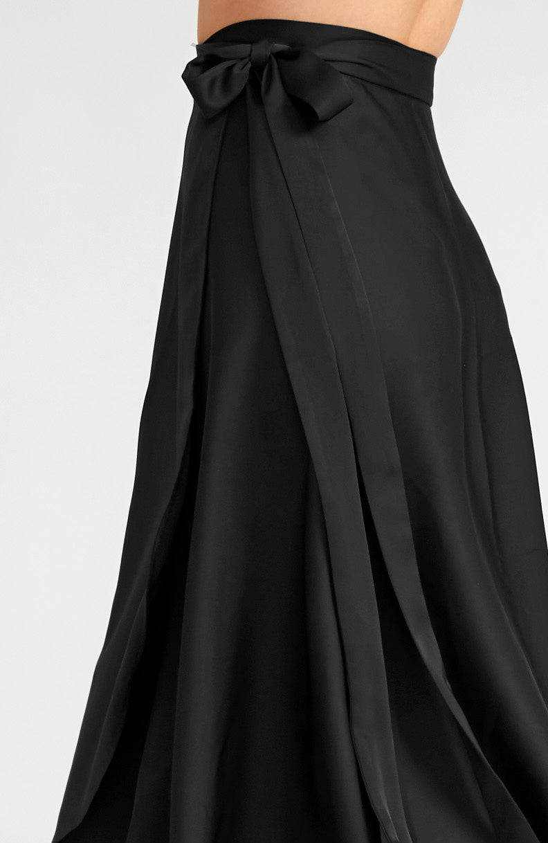Long Satin Wrap Tango Skirt in Black – GINA