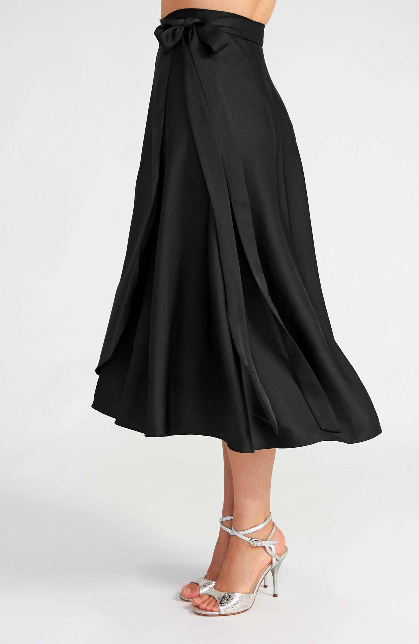 Long Satin Wrap Tango Skirt in Black – GINA