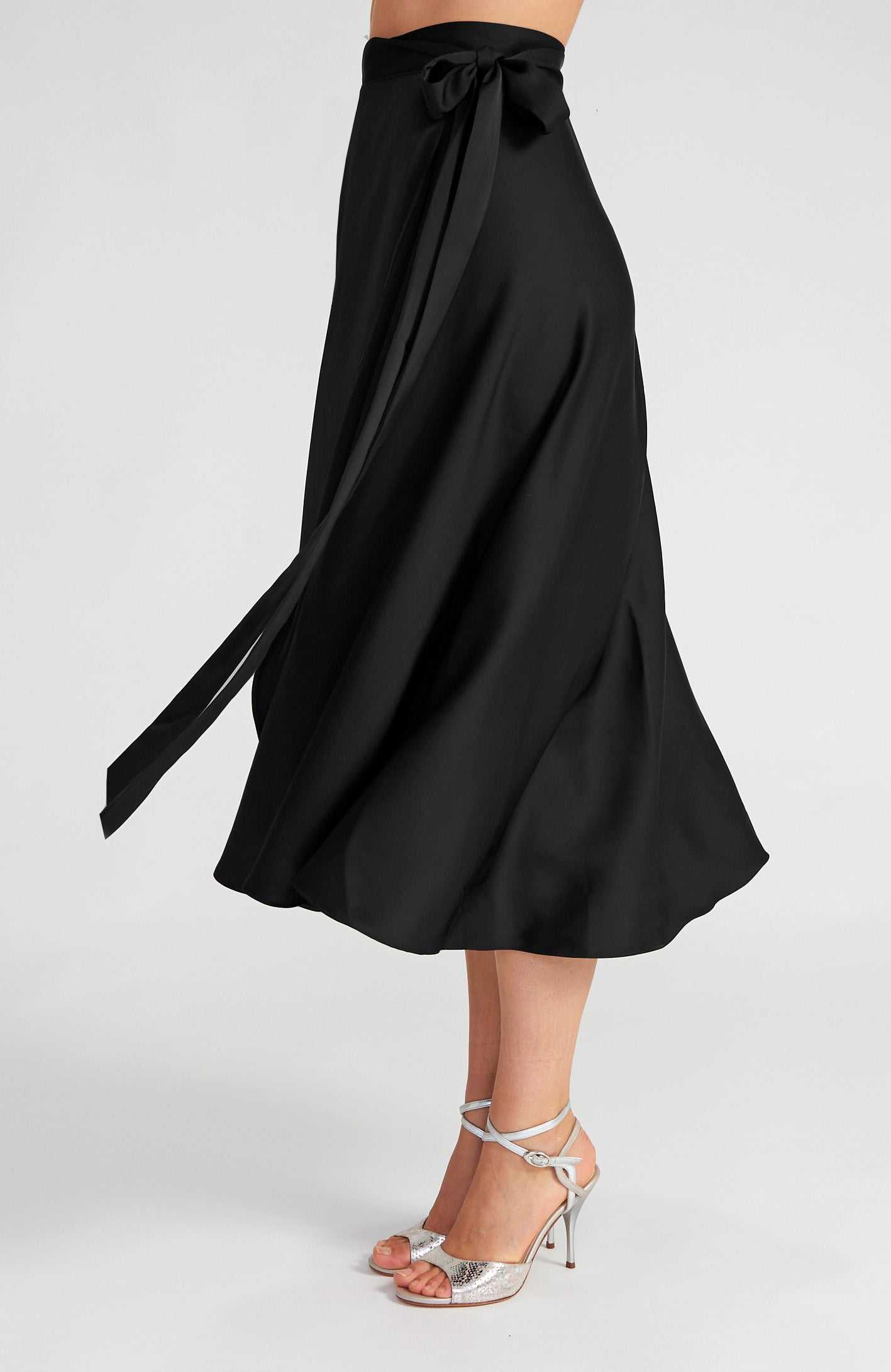Long Satin Wrap Tango Skirt in Black – GINA