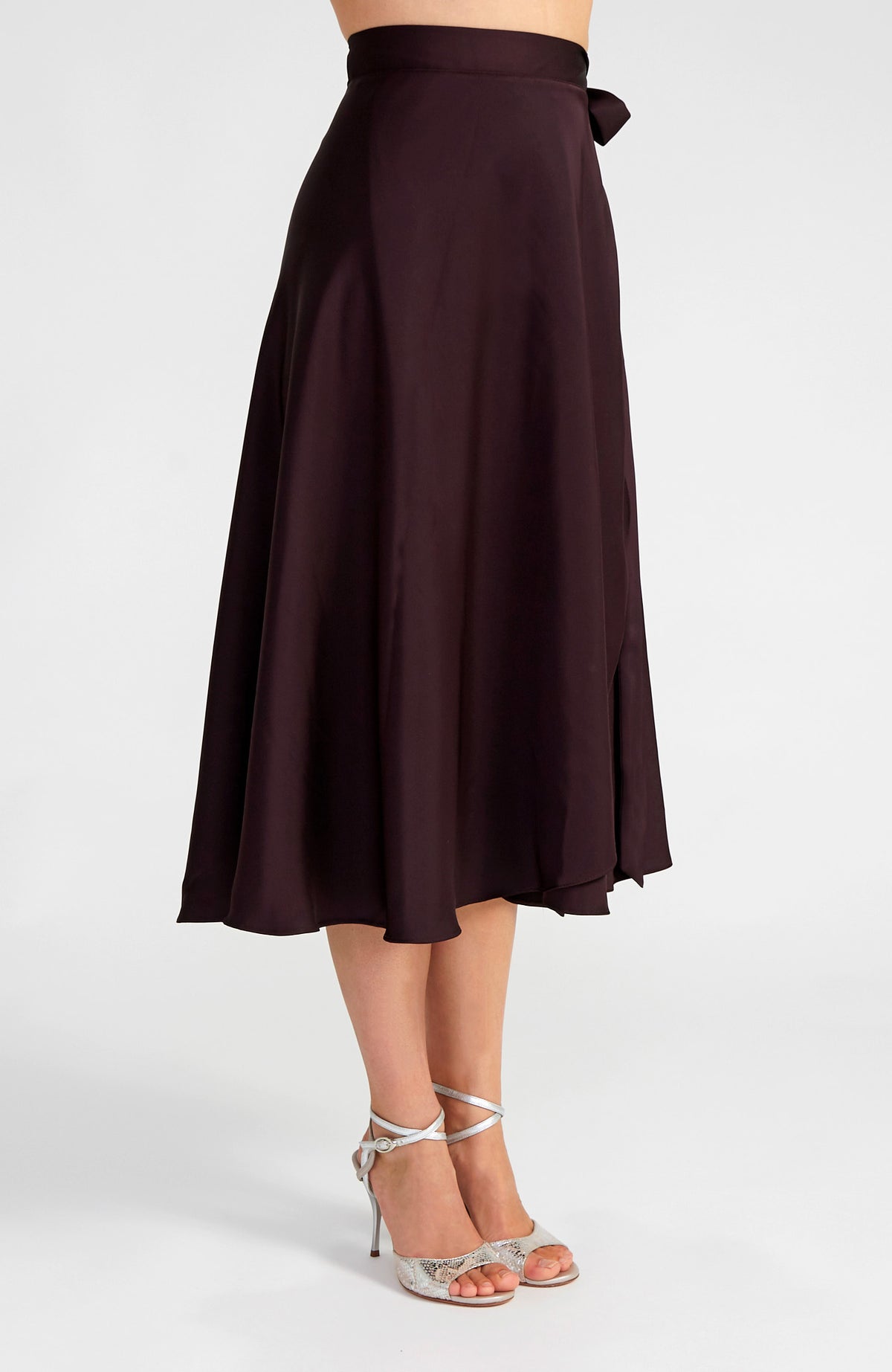Long Chocolate Brown Satin Tango Wrap Skirt – GINA