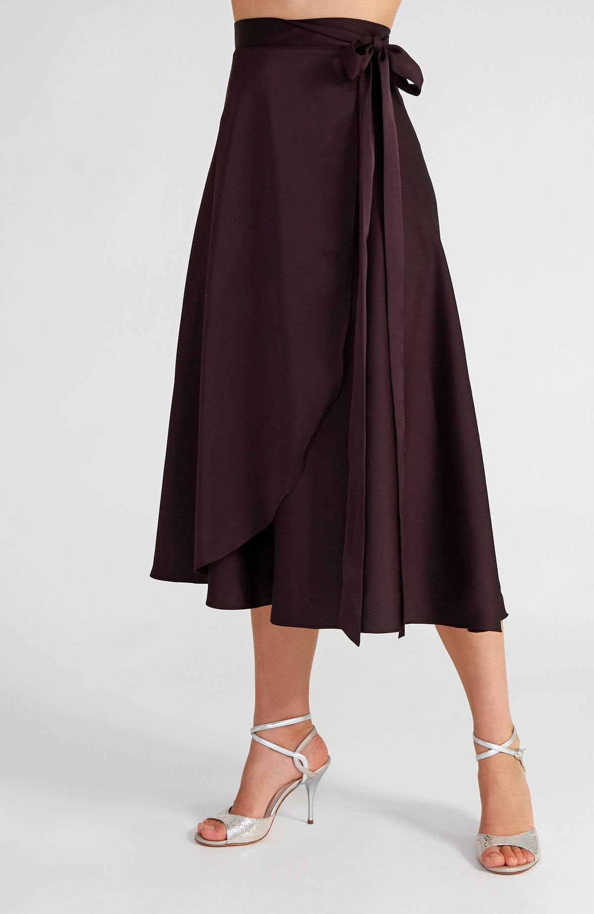 Long Chocolate Brown Satin Tango Wrap Skirt – GINA