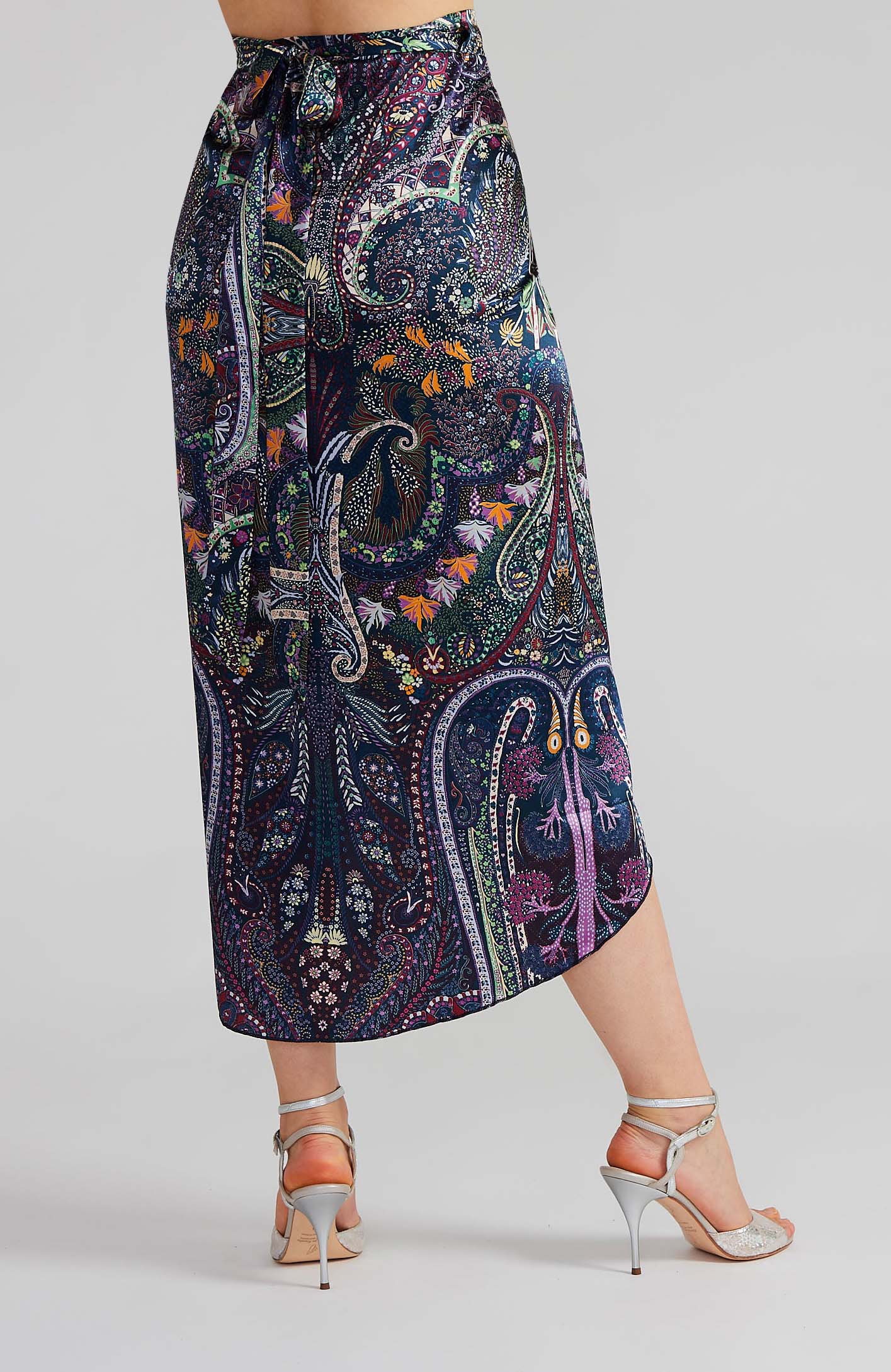 Satin Tango Wrap Skirt with Draped Detail in Paisley Print – JULIET