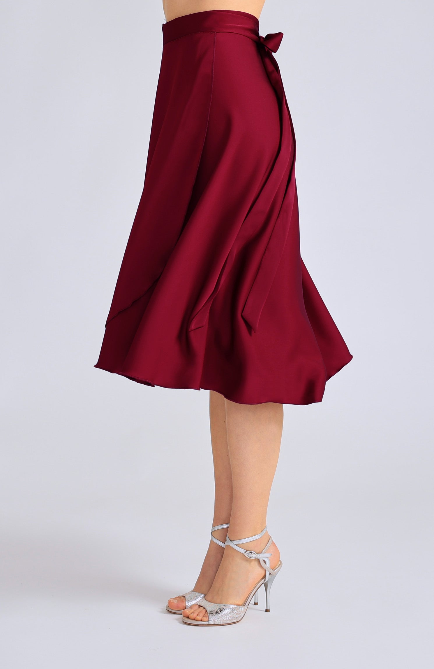 Satin Wrap Skirt in Bordeaux Red – COCO