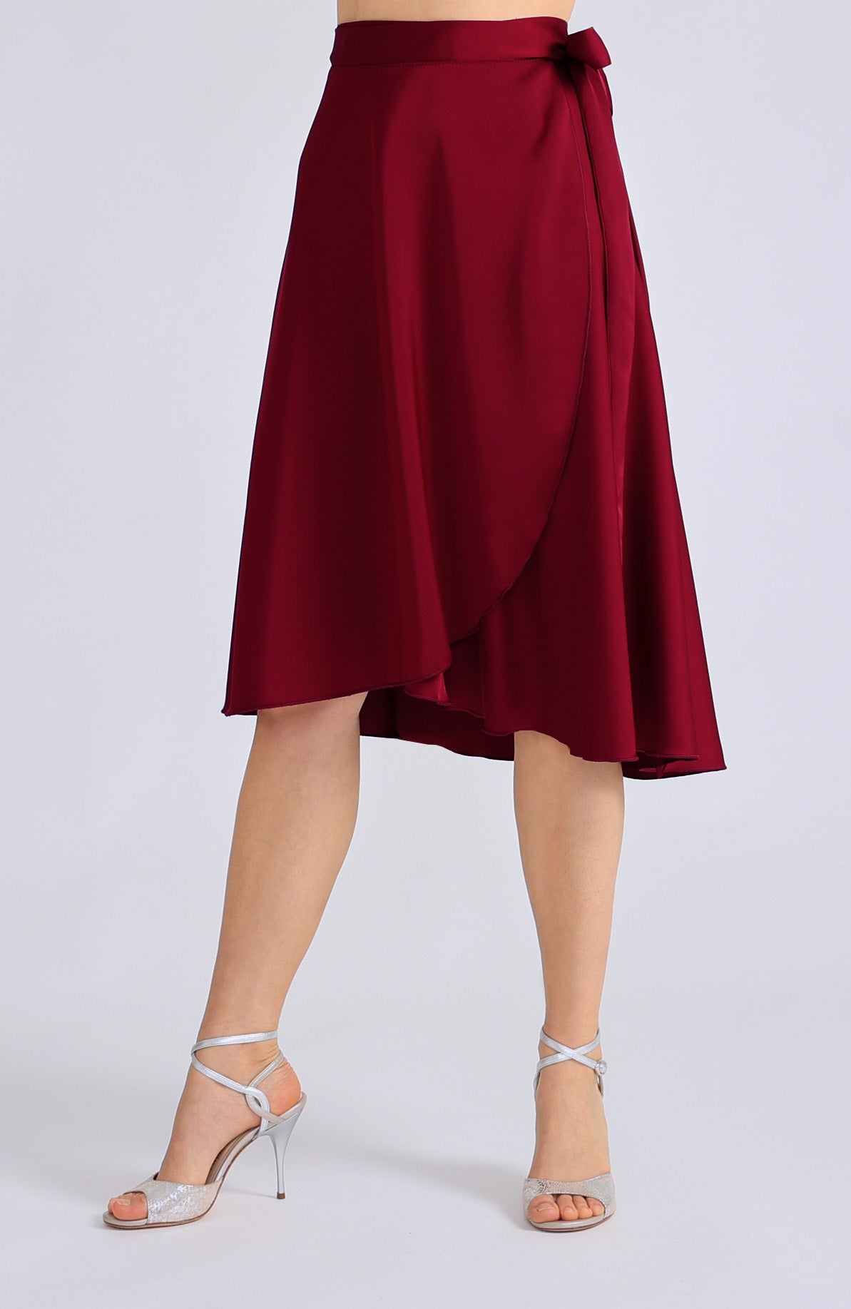 Satin Wrap Skirt in Bordeaux Red – COCO