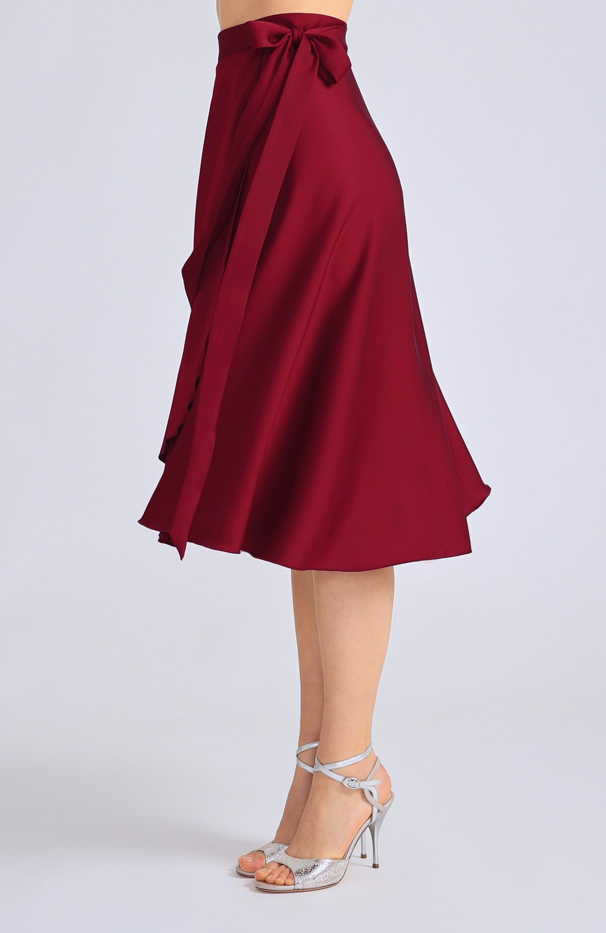 Satin Wrap Skirt in Bordeaux Red – COCO