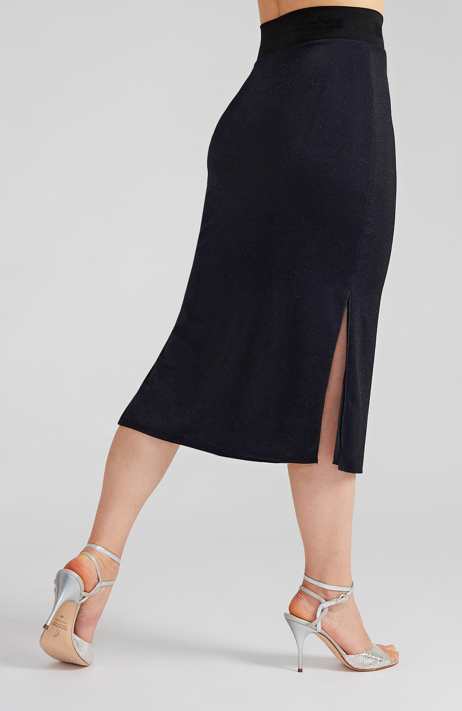 Sparkling black MIA tango skirt with double side slits
