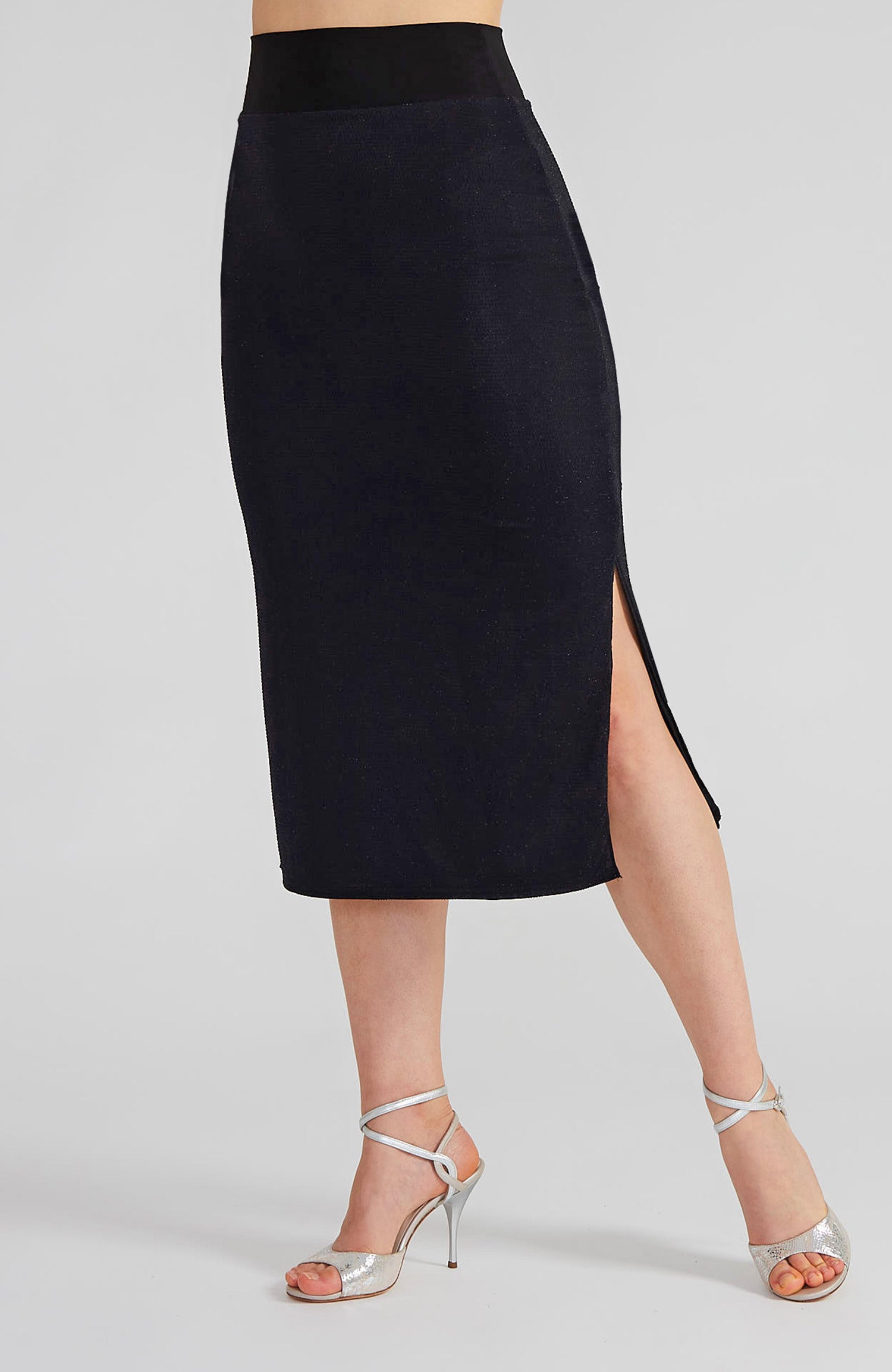 Sparkling black MIA tango skirt with double side slits