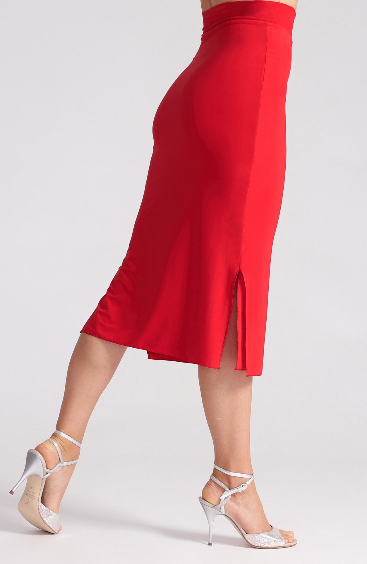 MIA Coral Red Fitted Tango Skirt with Side Slits
