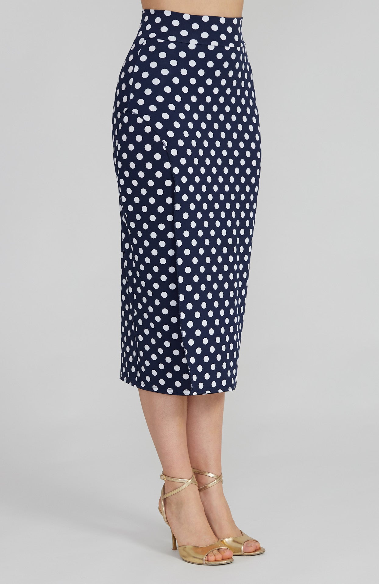 VALERY Polka Dot Tangorock mit Überlappung in Marineblau und Weiß