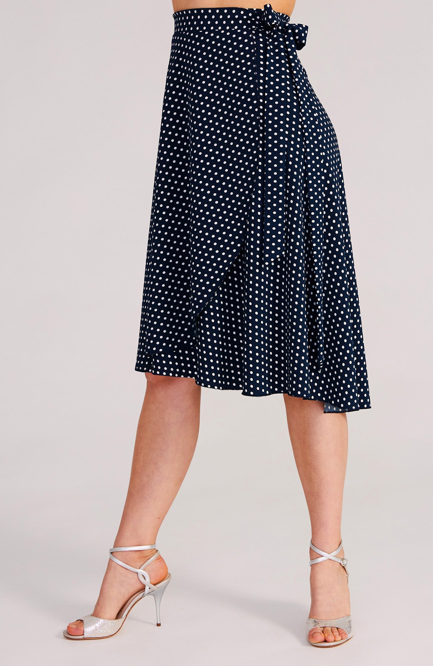 Wrap Skirt in Navy Blue & White Dots - COCO