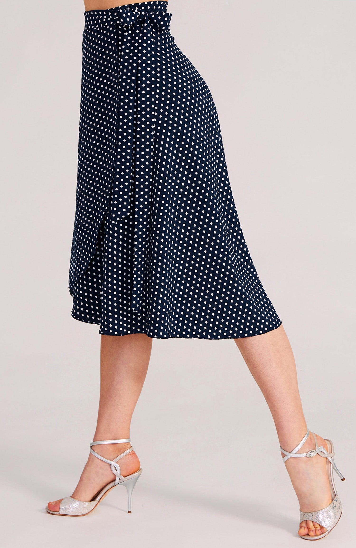 Wrap Skirt in Navy Blue & White Dots - COCO