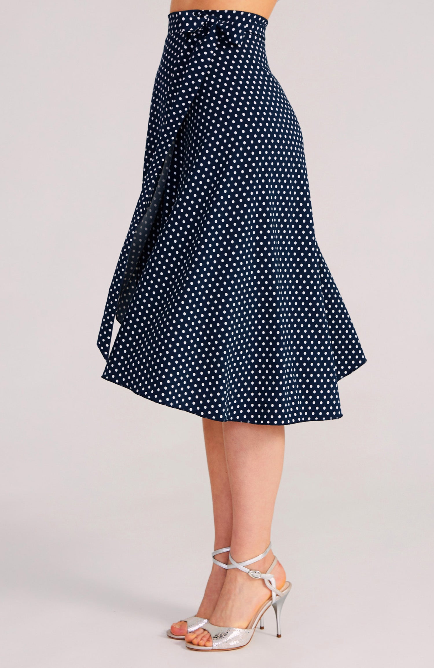 Wrap Skirt in Navy Blue & White Dots - COCO