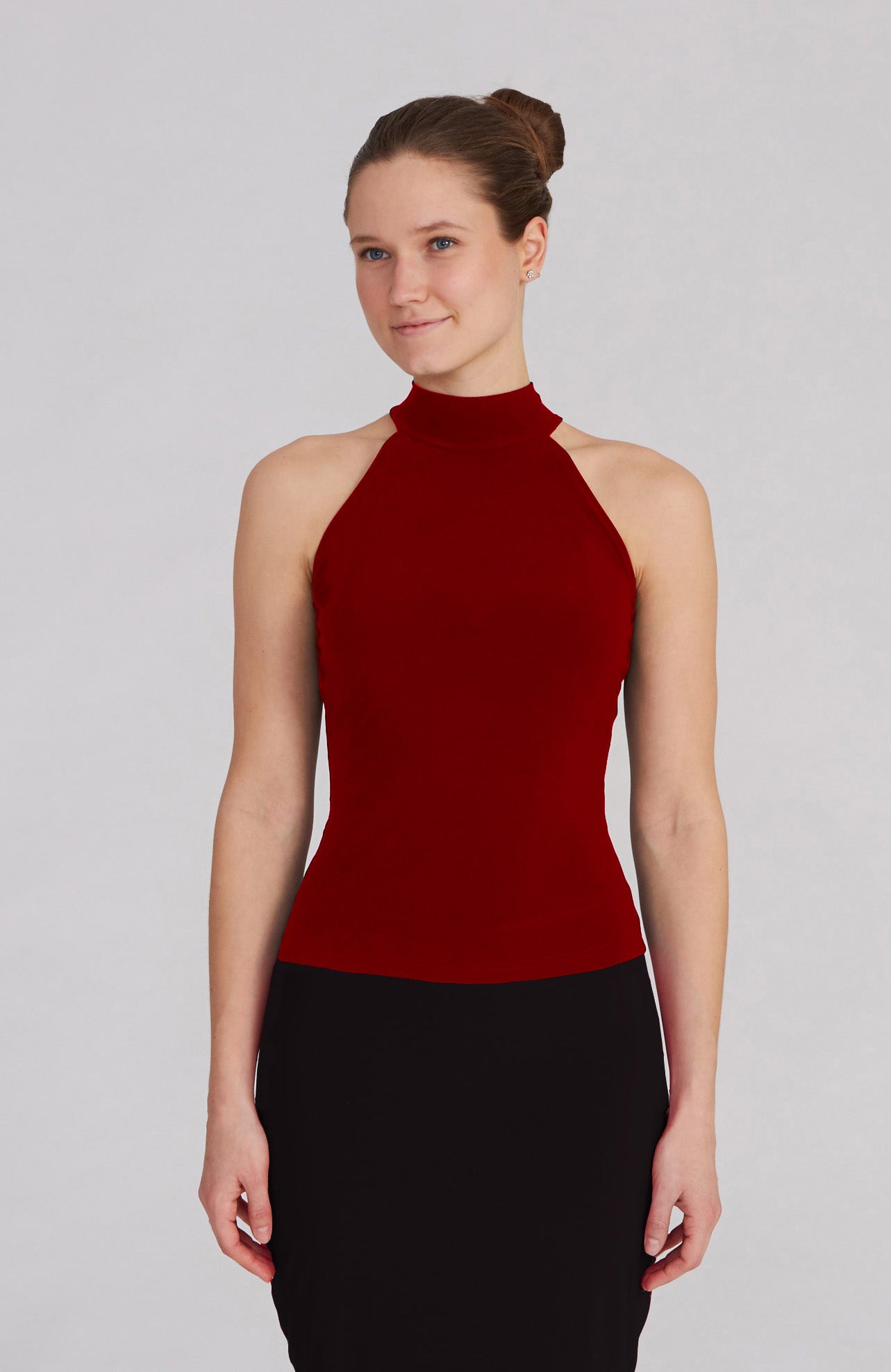 STELLA Fitted Neckholder Top in Berry Red
