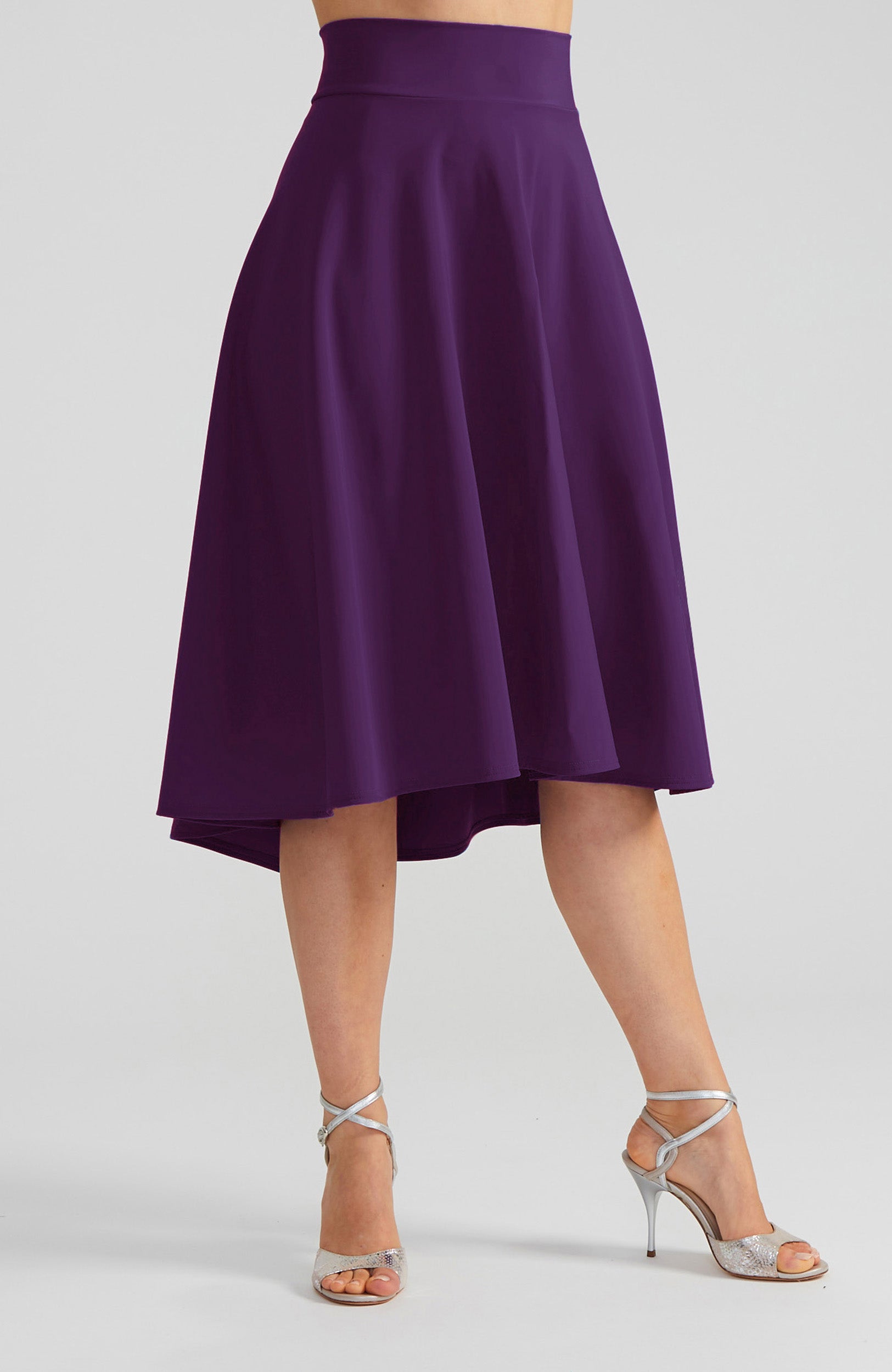 AUDREY Violet A-Line Tango Skirt with Flowing High-Low Hem